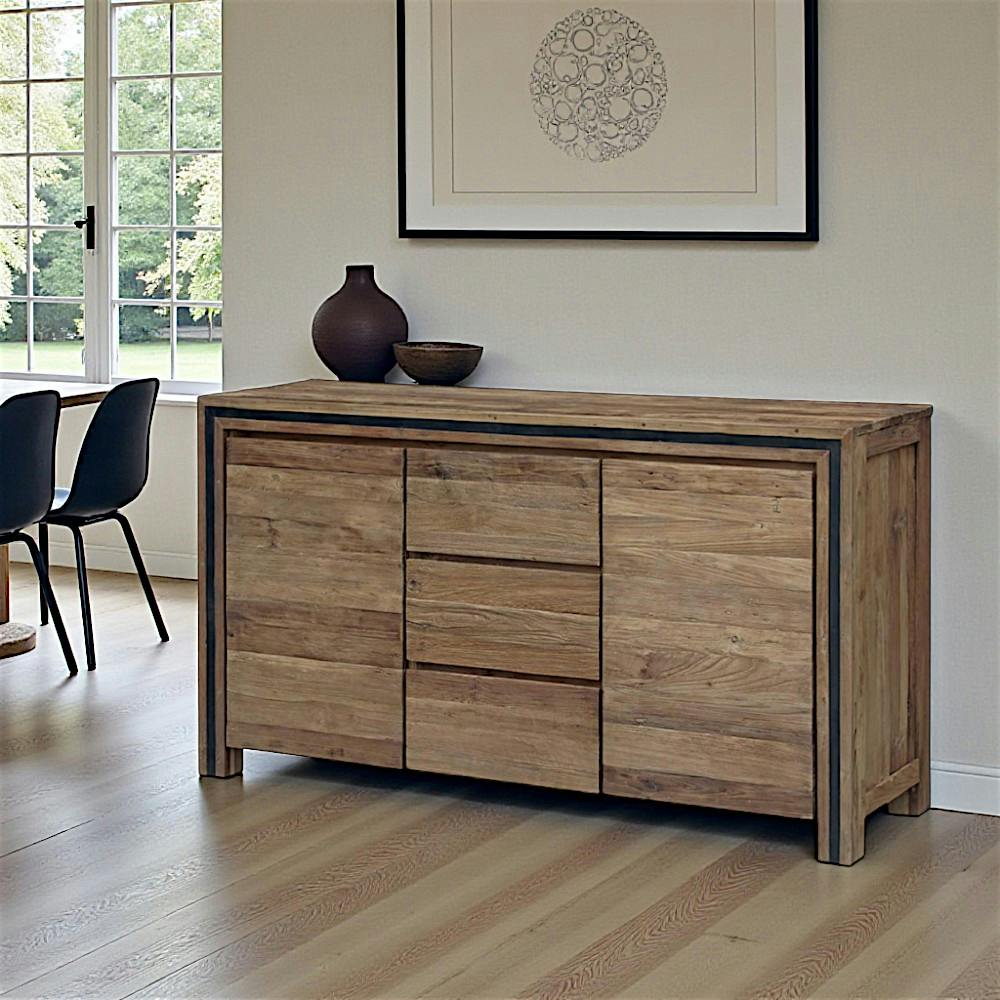 Buffet en bois recyclé de teck 2 portes 3 tiroirs VADOD