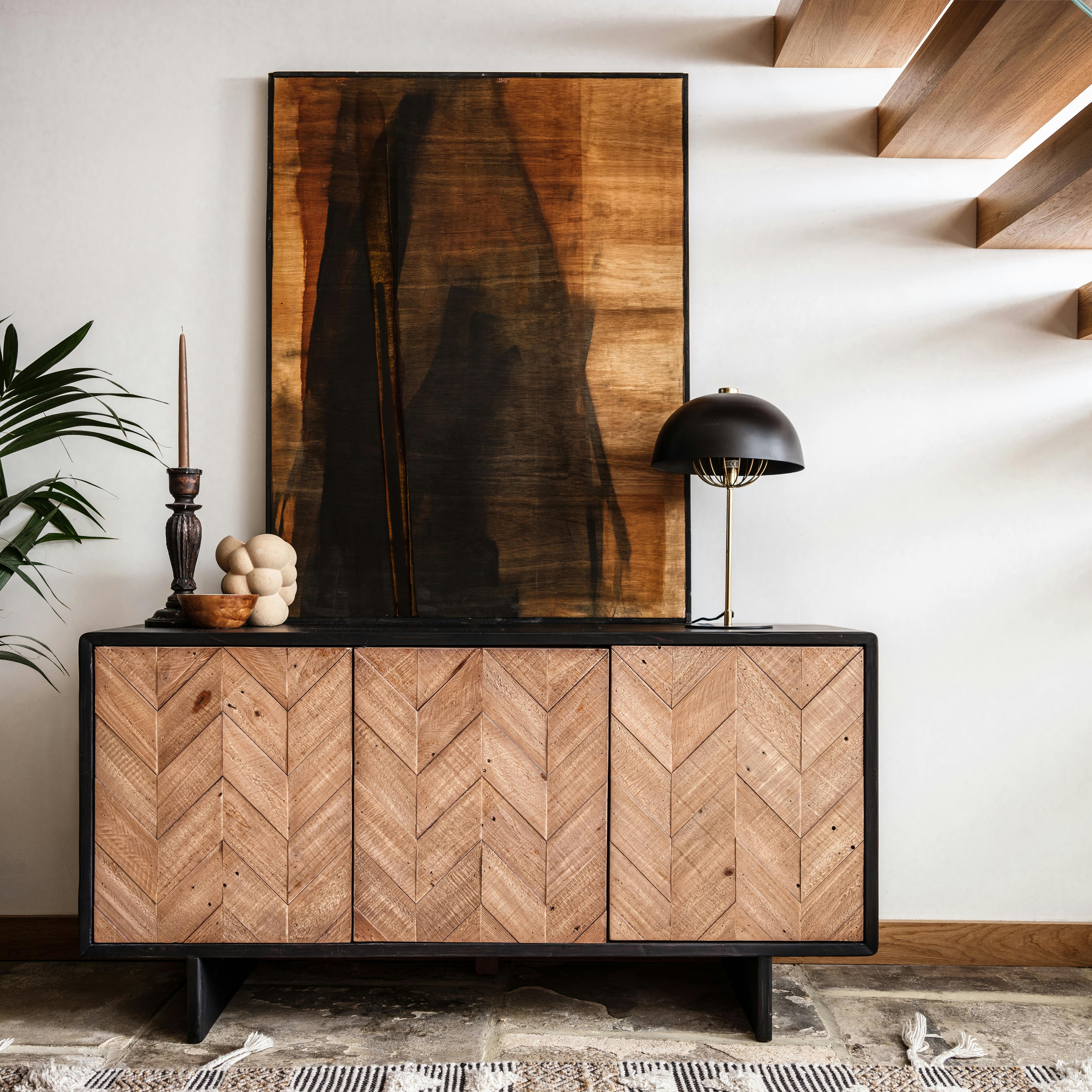 Buffet en bois recyclé FSC 3 portes motif chevron FAGA