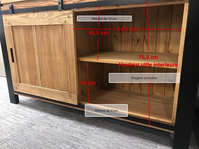 Petit buffet en bois et metal avec porte coulissante de style industriel