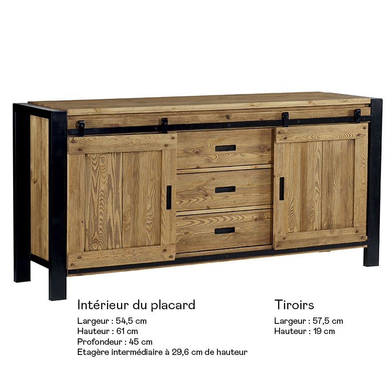 Buffet en pin massif 2 portes LOUNDGE