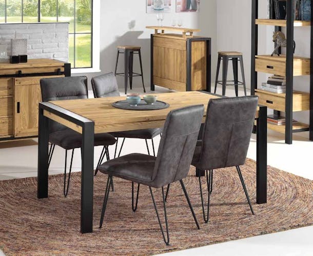 Grand buffet en bois et metal avec deux portes coulissantes de style industriel
