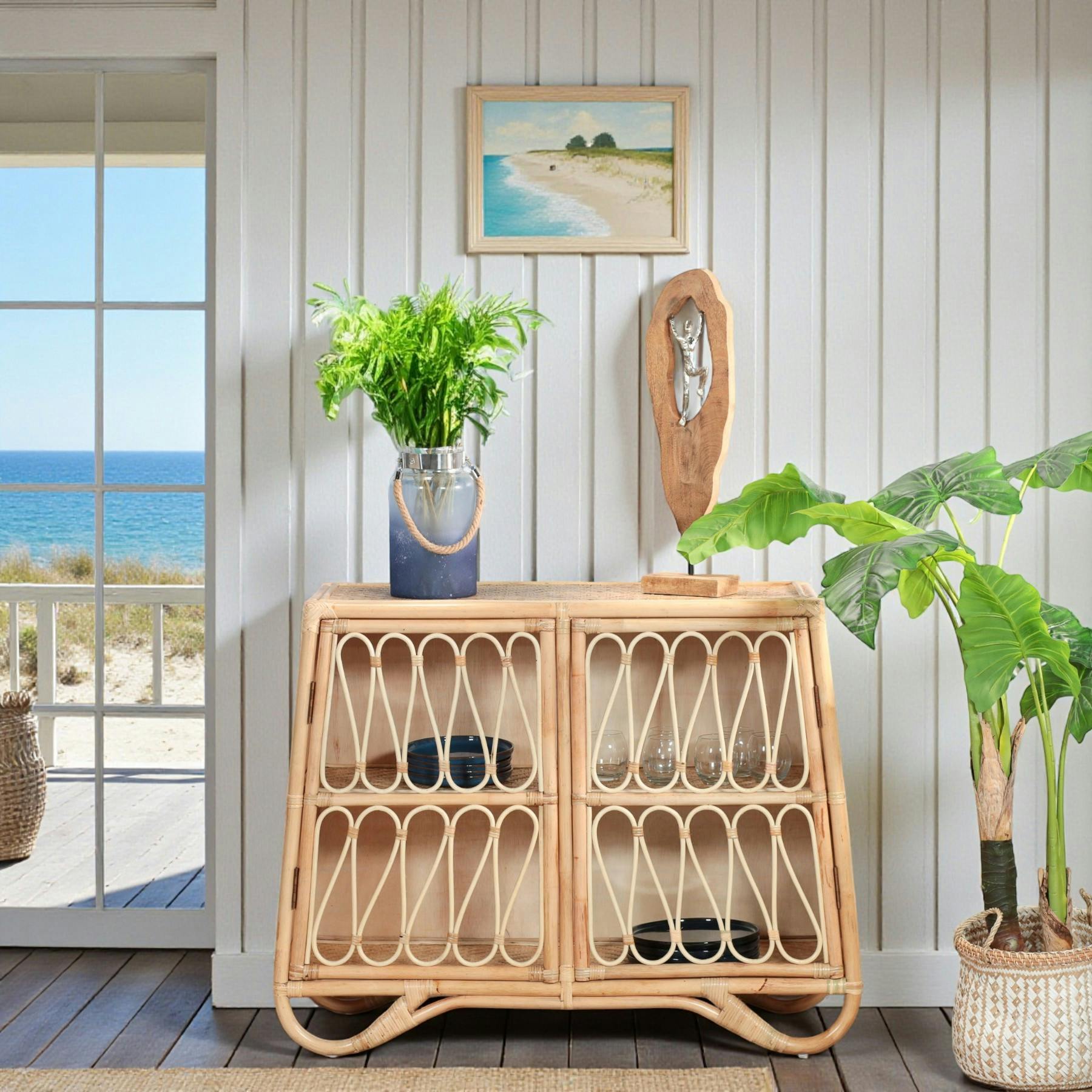 Buffet en rotin avec façade ajourée BALI