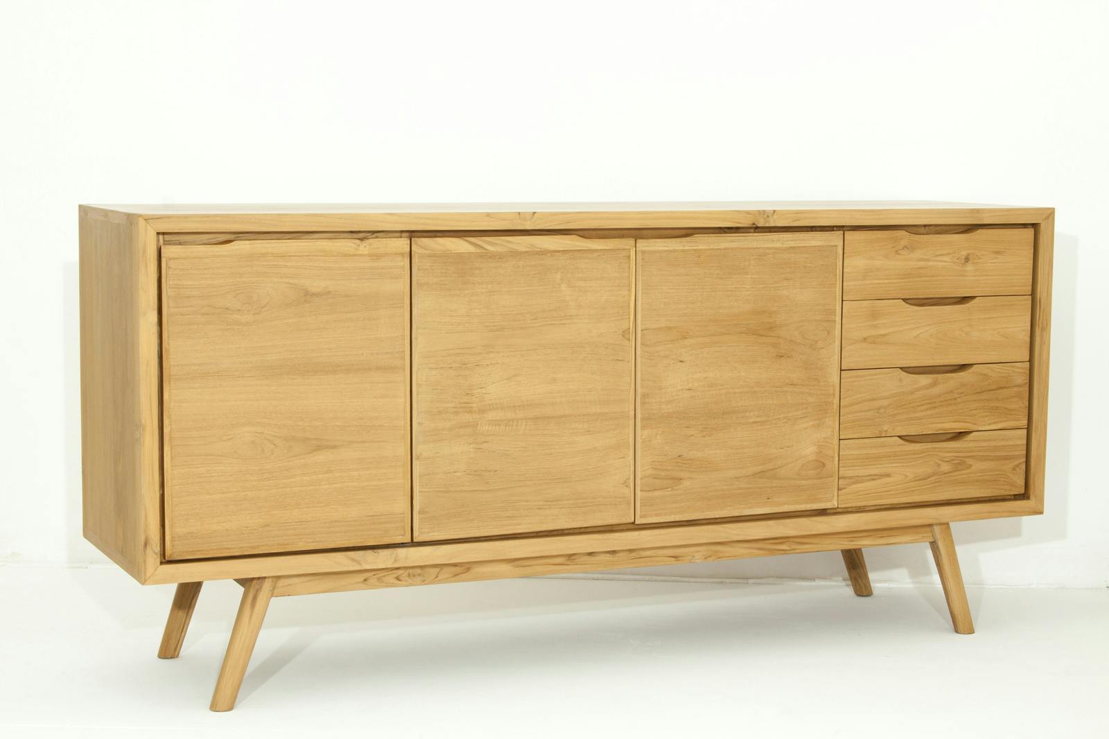 Buffet en Teck massif naturel 3 portes et 4 tiroirs 180x45x84cm FIFTEES