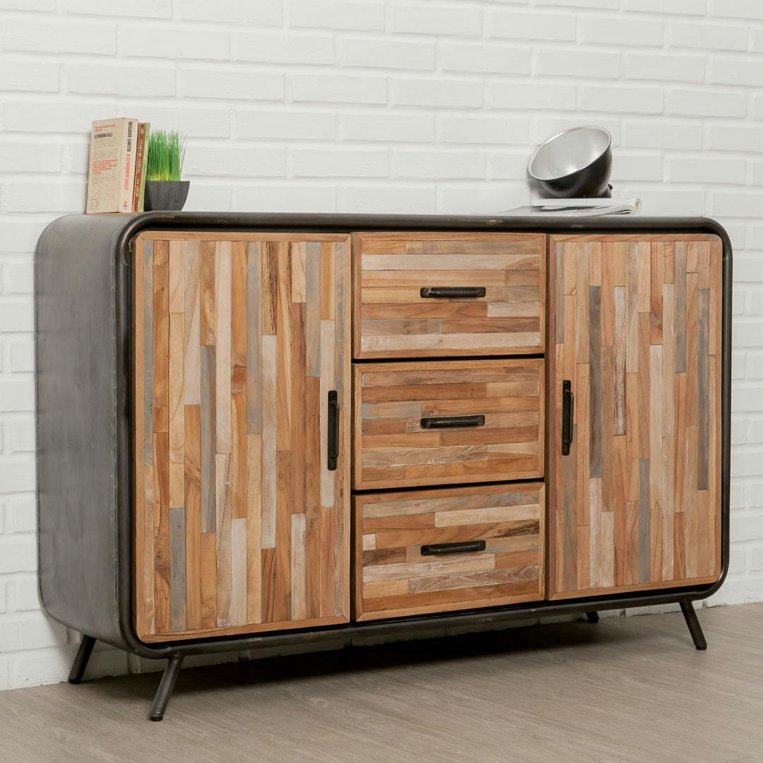 Buffet en teck recyclé et métal 140 cm FUSION