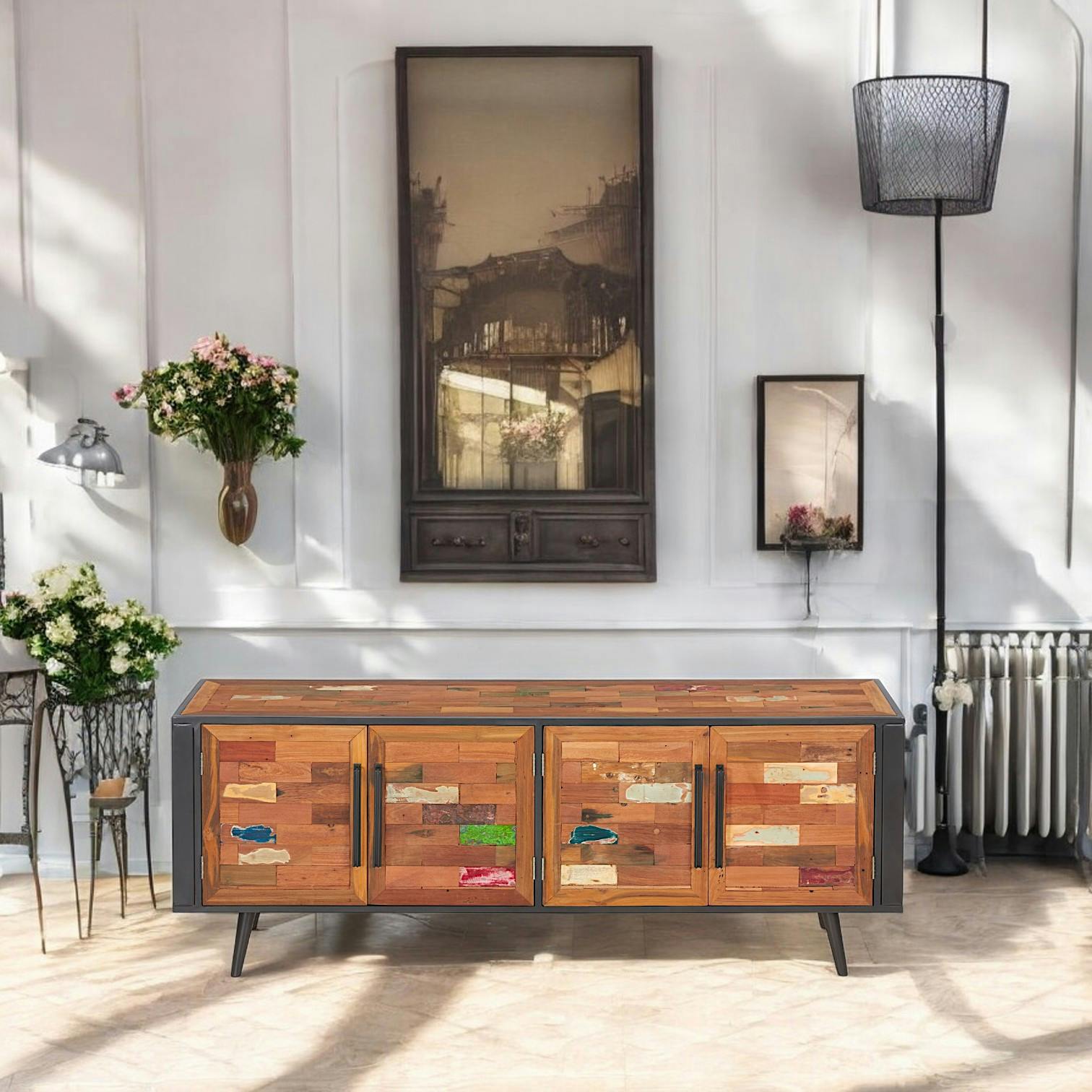 Buffet bahut en bois recycle et metal de style industriel