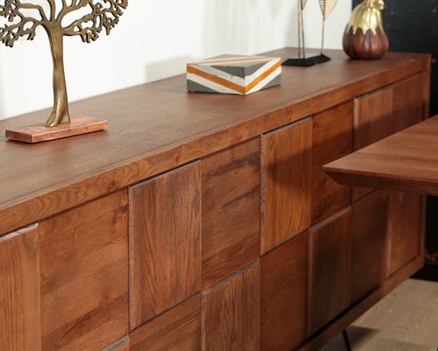 Buffet enfilade chêne motif damier 4 portes OKA