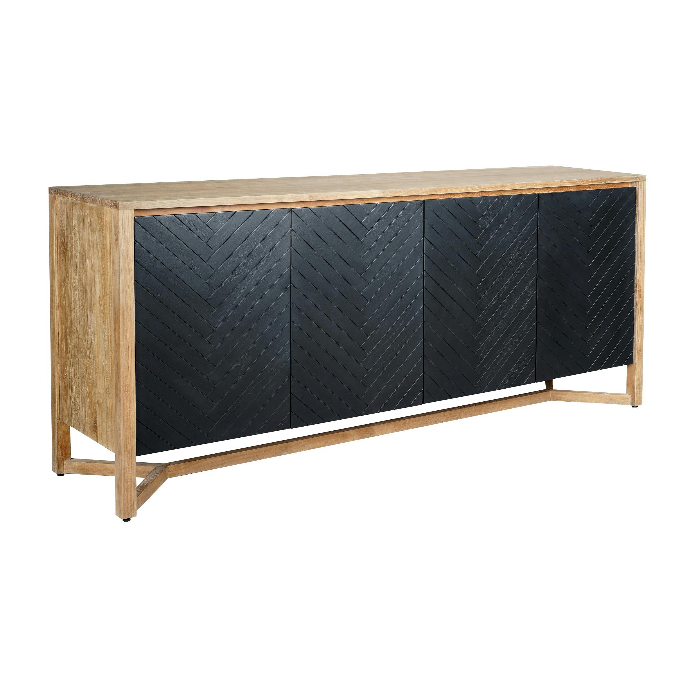 Buffet enfilade en teck 4 portes motifs chevrons noirs