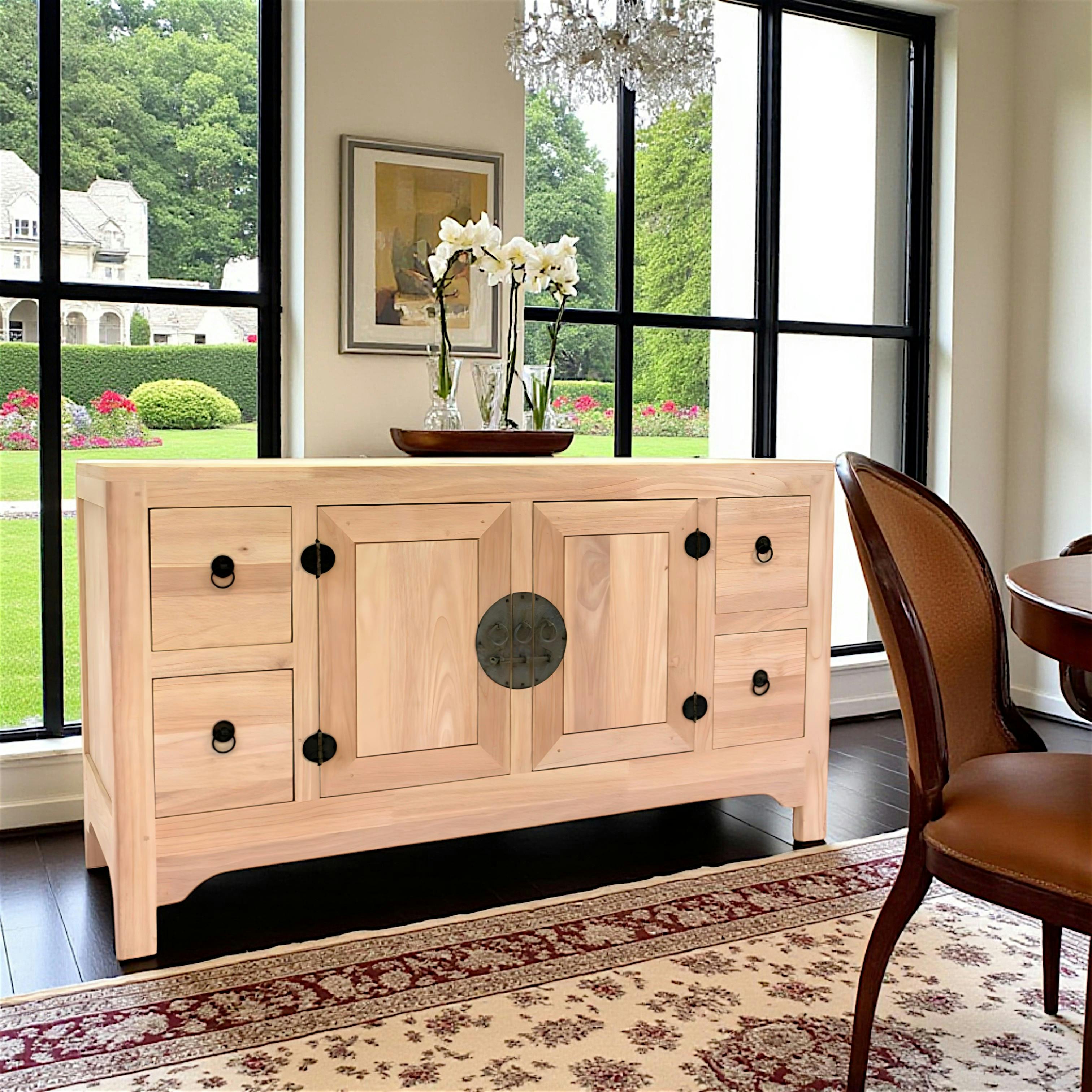 Buffet Enfilade Hévéa 2 portes, 4 tiroirs 137x45x76cm MAORI