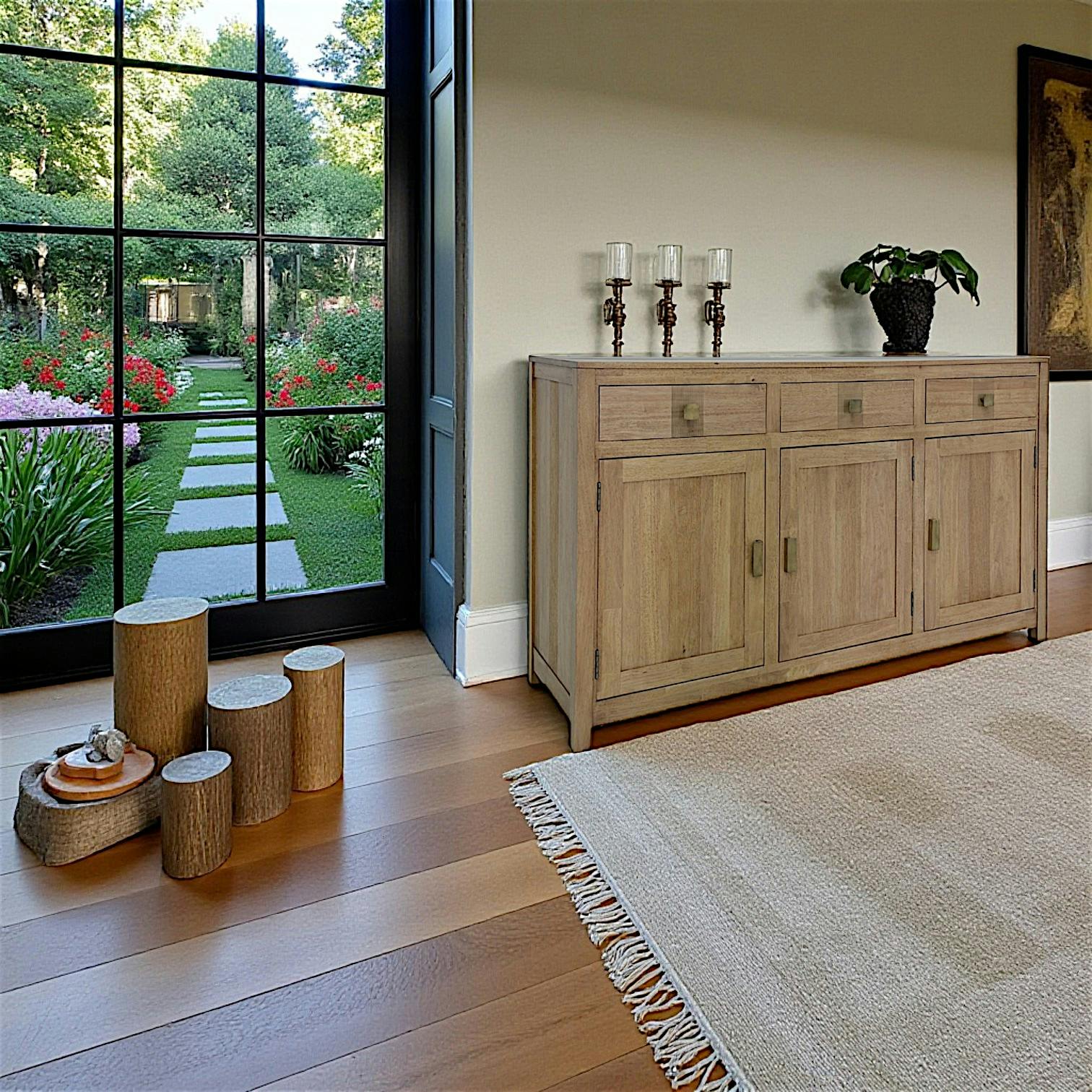 Buffet Enfilade Hévéa 3 portes, 3 tiroirs 146,5x45x90cm GALA