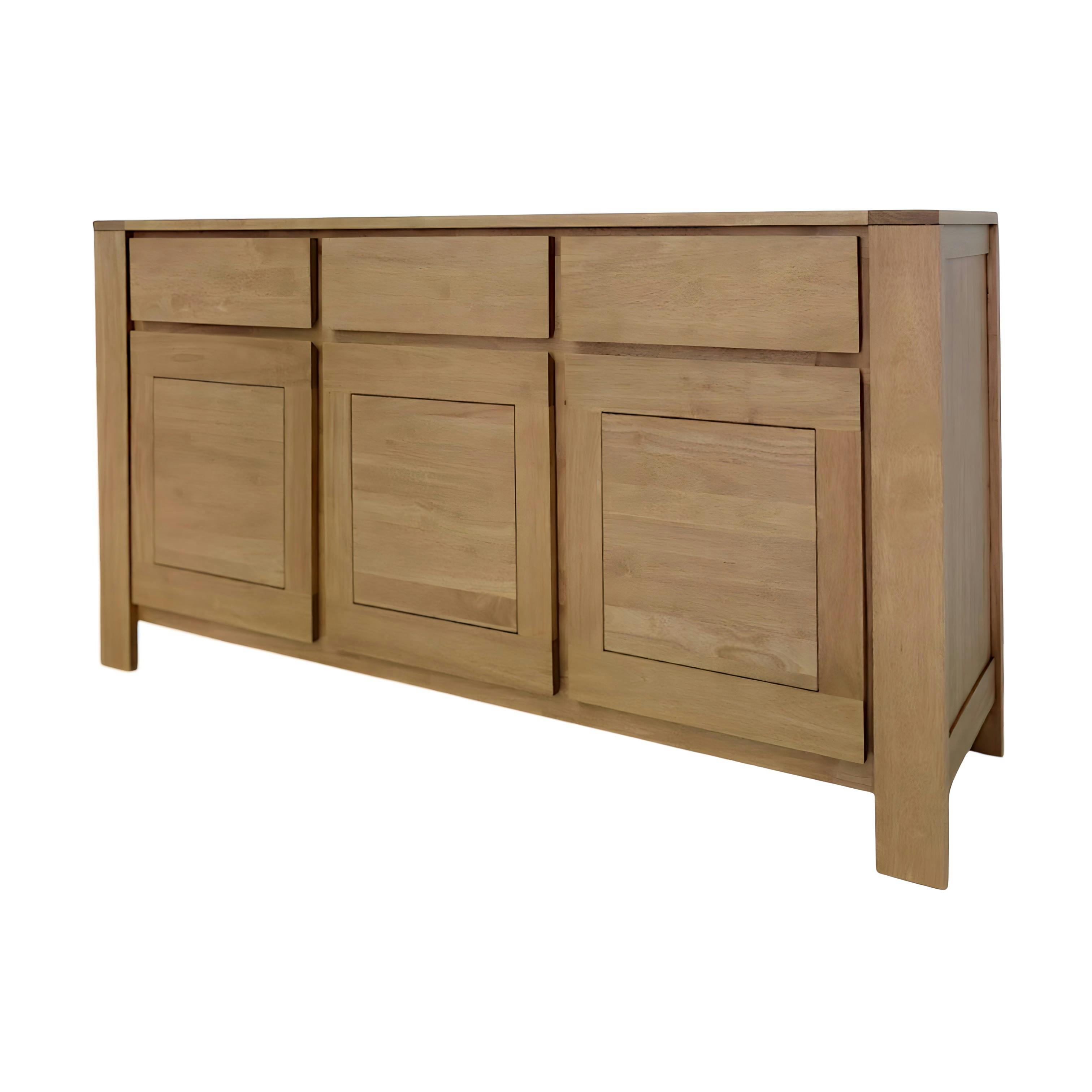 Buffet Enfilade Hévéa 3 portes, 3 tiroirs, 160x45x90cm OLGA