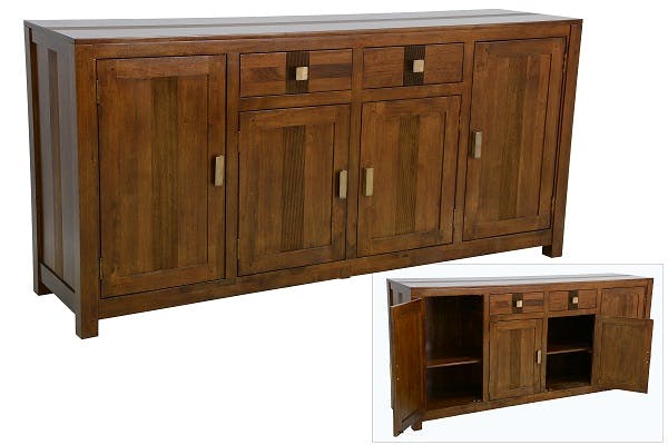 Buffet Enfilade Hévéa 4 portes, 2 tiroirs, 180x45x85cm GALA