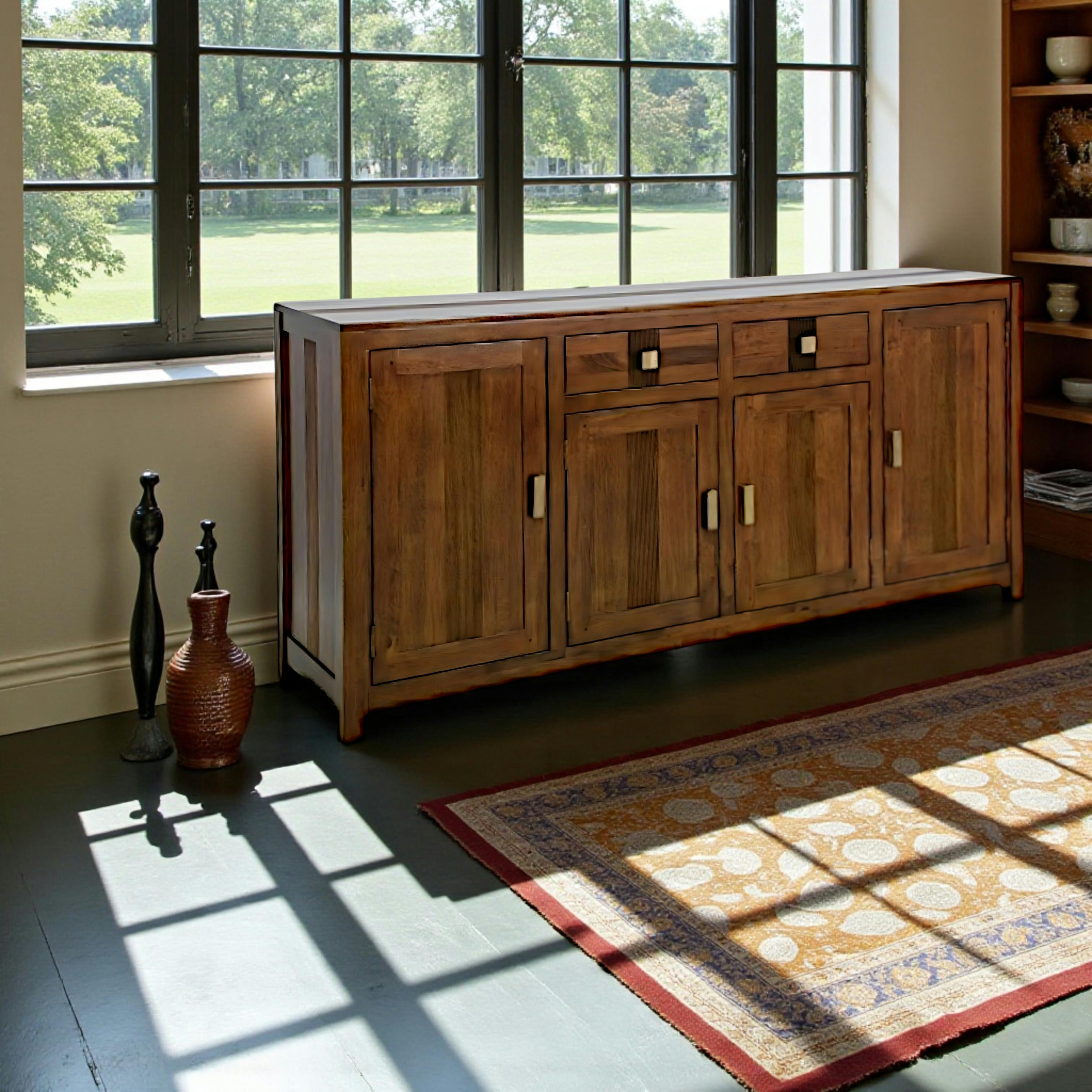 Buffet Enfilade Hévéa 4 portes, 2 tiroirs, 180x45x85cm GALA