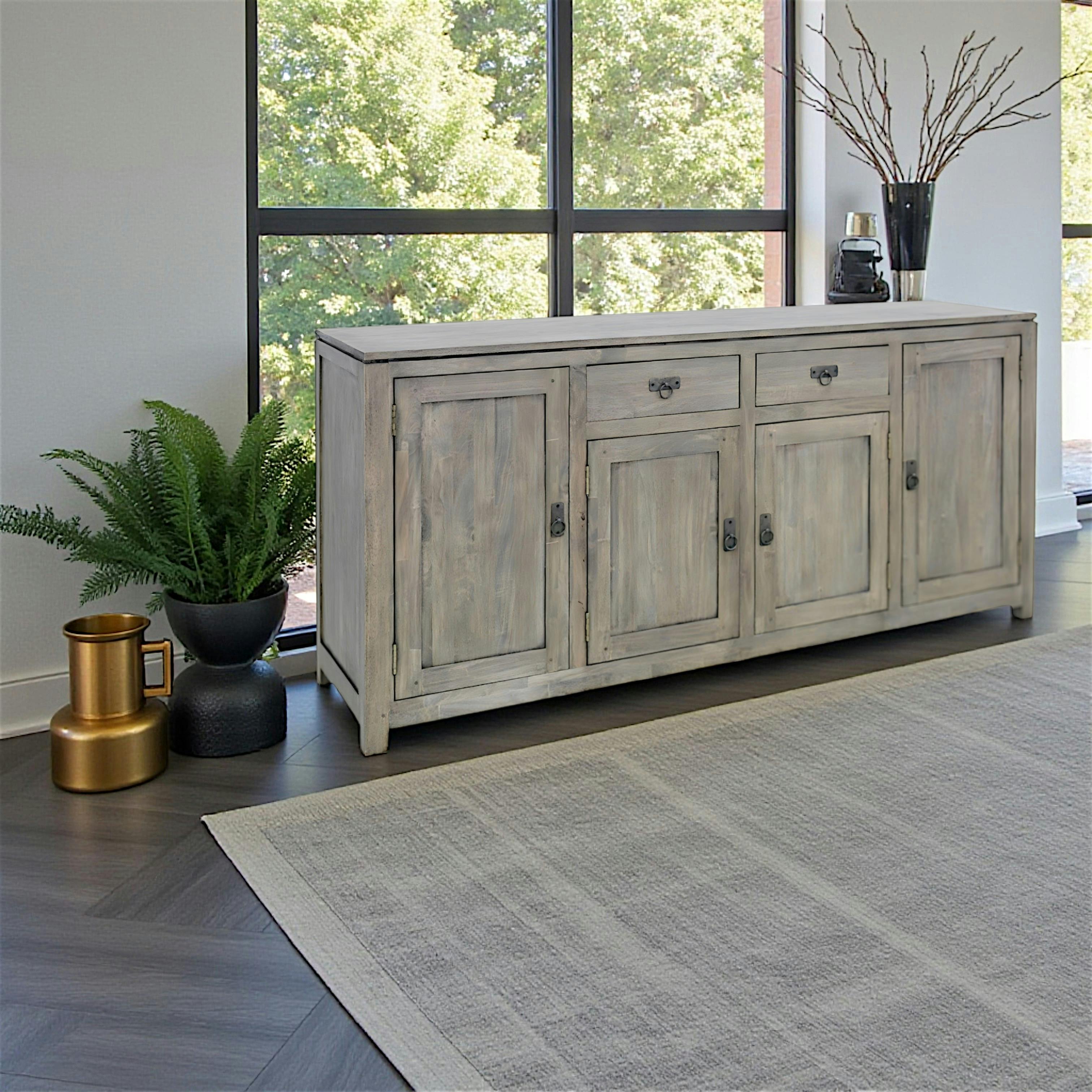 Buffet Enfilade Hévéa 4 portes, 2 tiroirs, 180x45x85cm HELENA