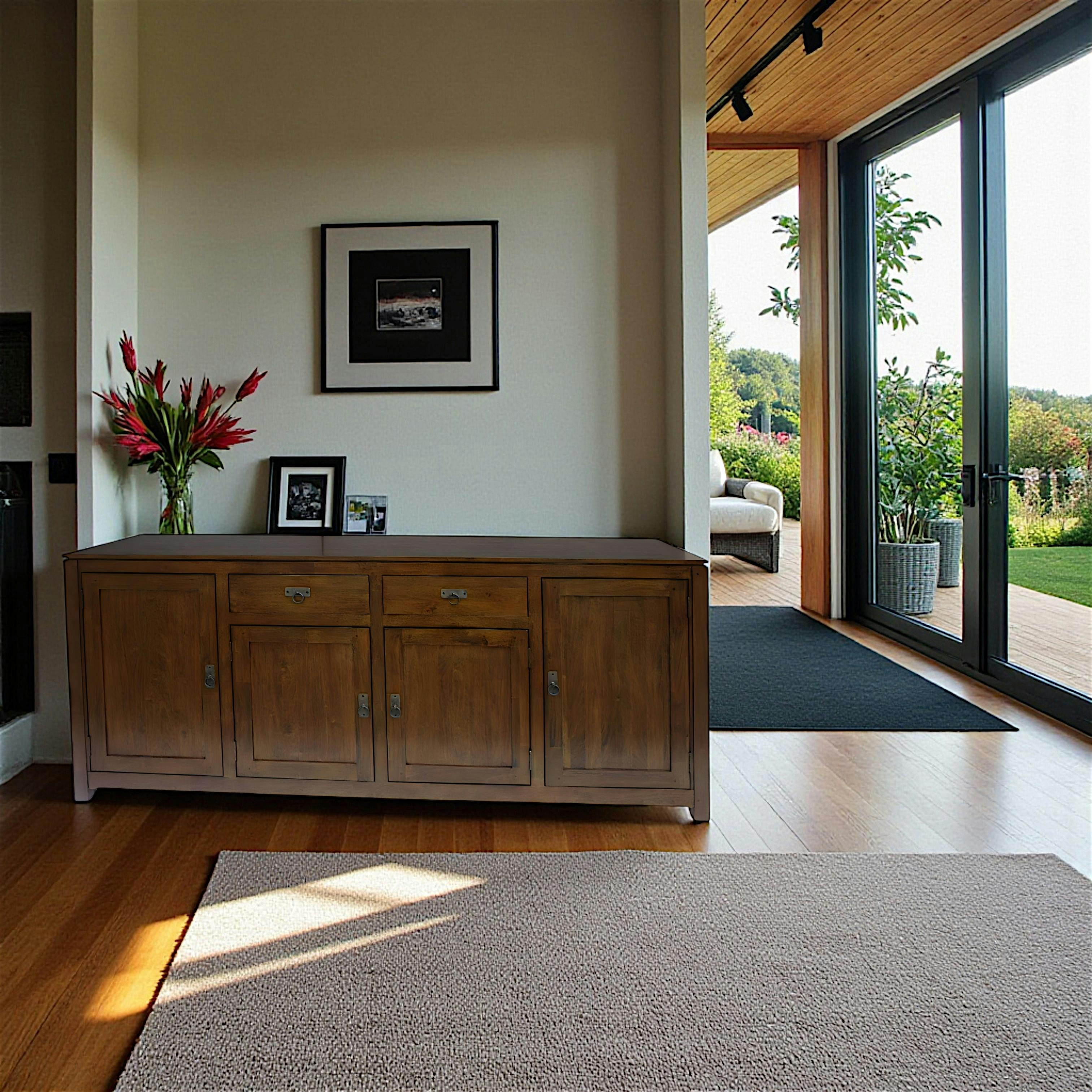 Buffet Enfilade Hévéa 4 portes, 2 tiroirs 200x45x85cm HELENA