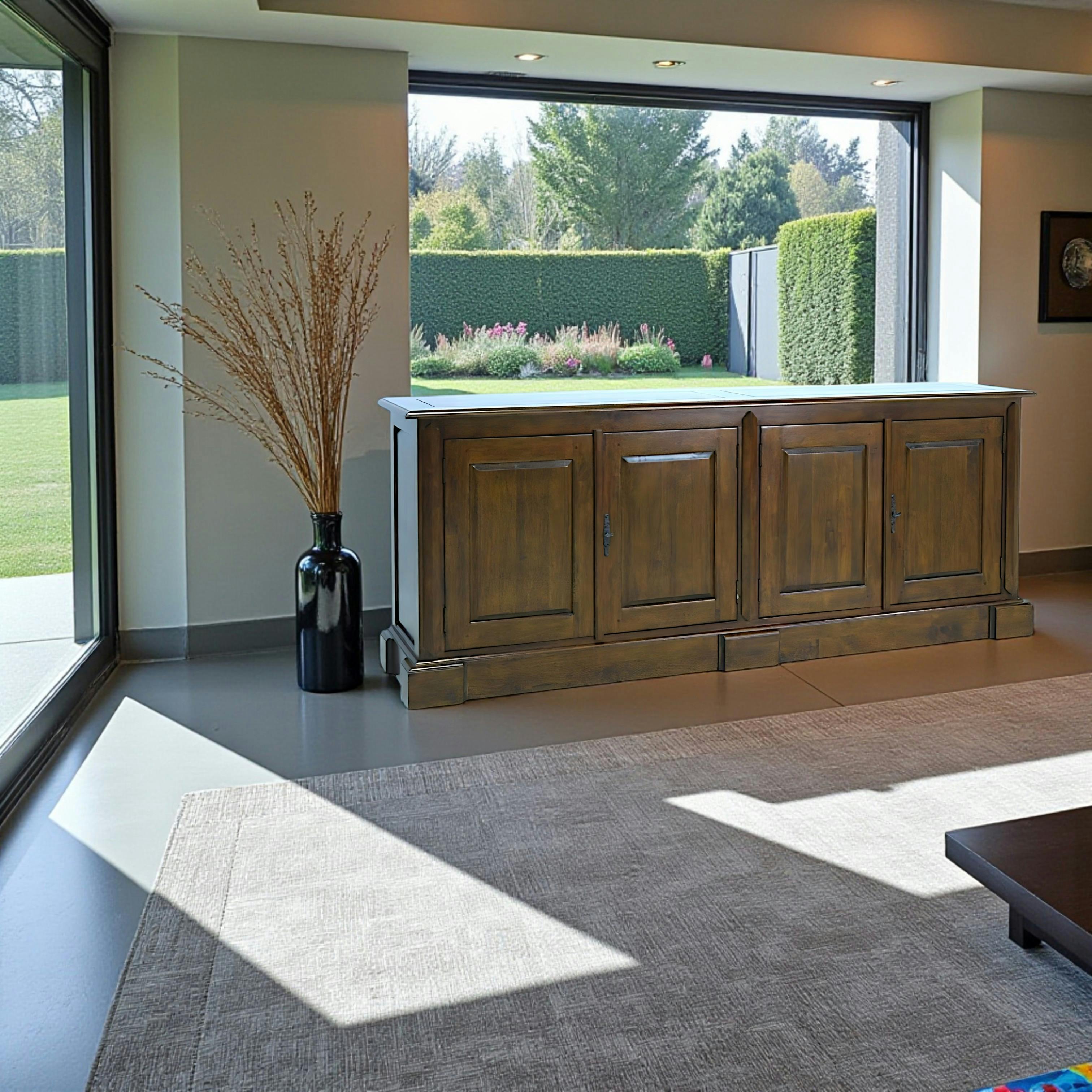 Buffet Enfilade Hévéa 4 portes 200x45x80cm TRADITION