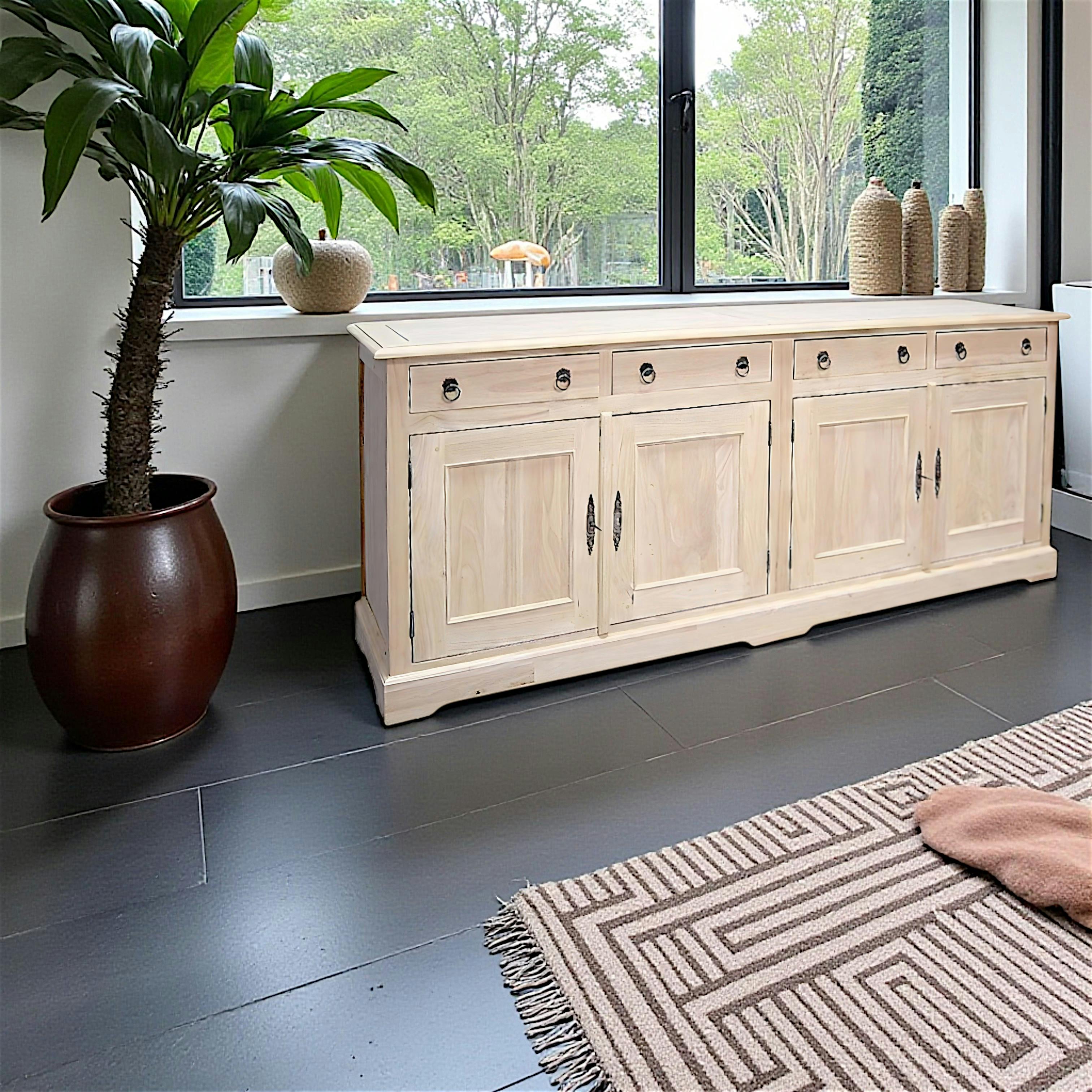 Buffet / Enfilade Hévéa 4 portes, 4 tiroirs 190x48x80cm TRADITION