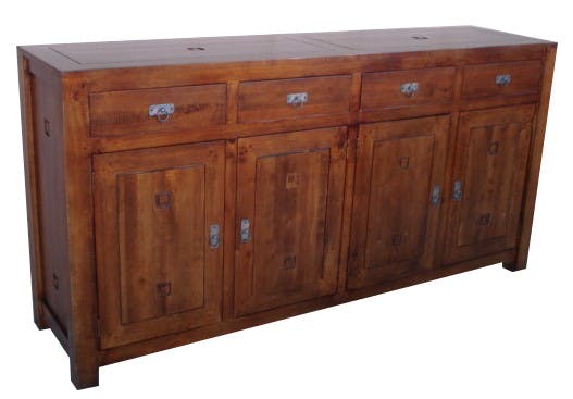 Buffet Enfilade Hévéa 4 portes, 4 tiroirs 200x50x100cm TESSA