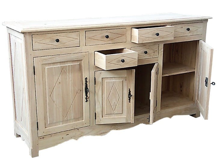 Buffet Enfilade Hévéa 4 portes, 6 tiroirs 170x48x95cm TRADITION