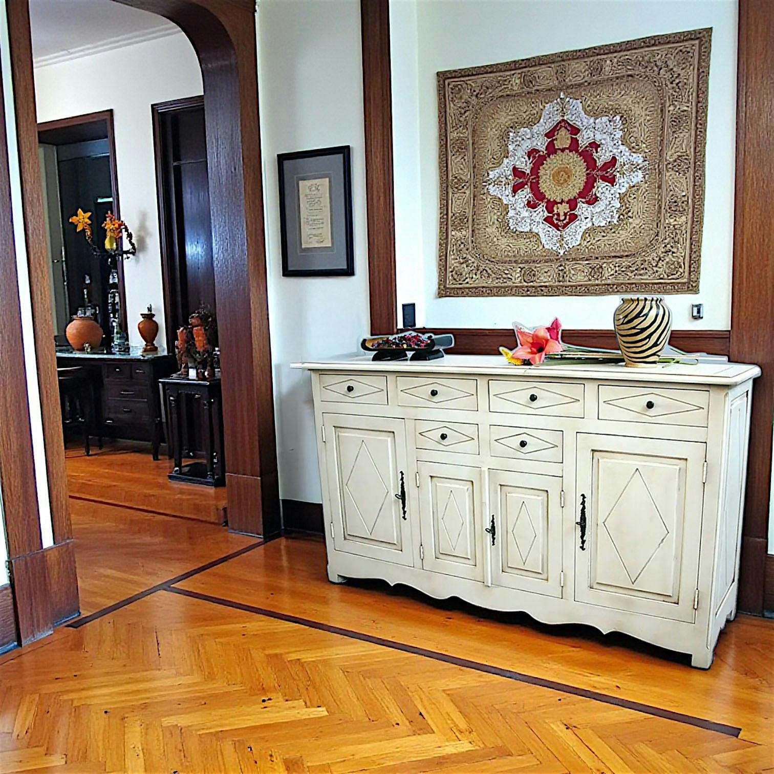 Buffet Enfilade Hévéa 4 portes, 6 tiroirs 170x48x95cm TRADITION