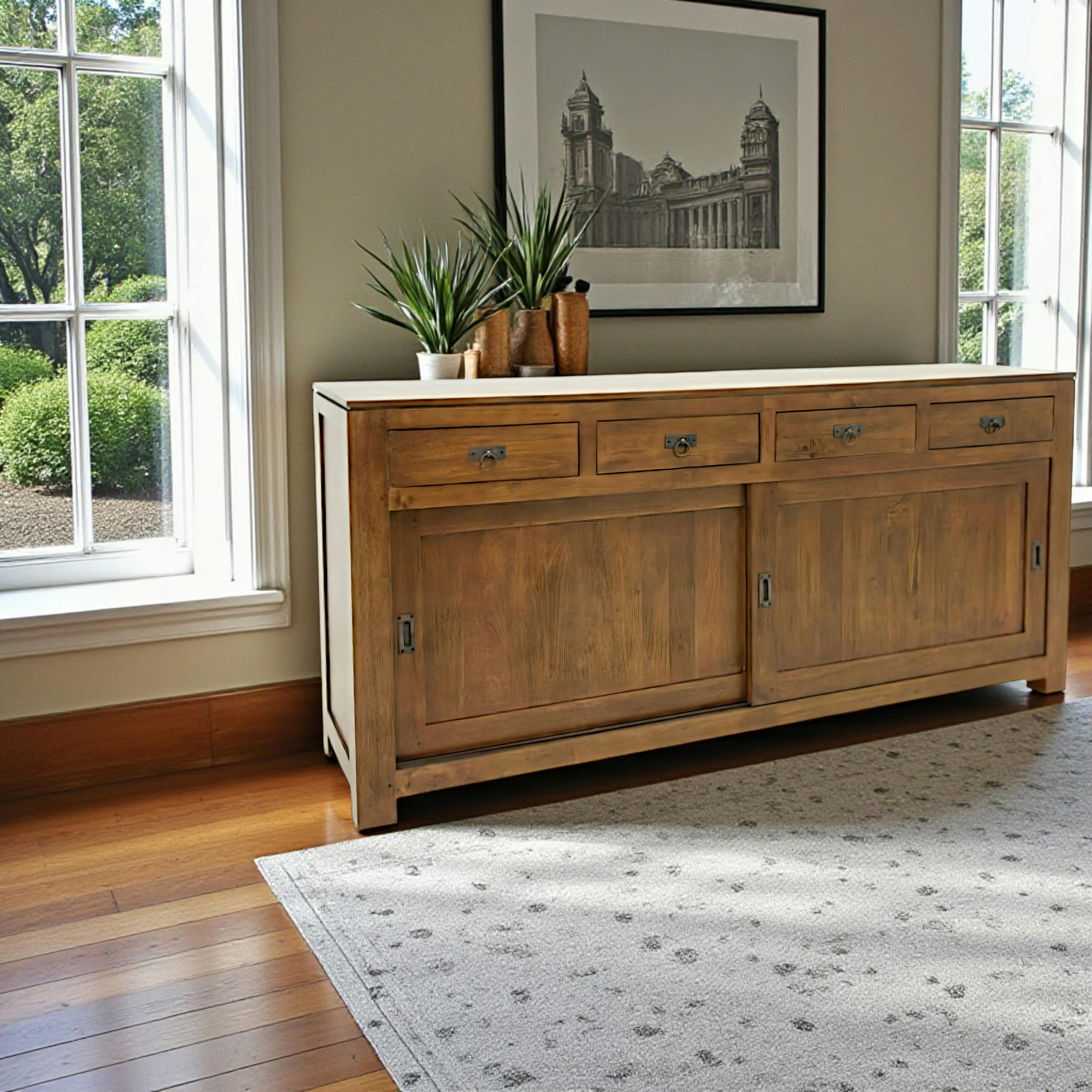 Buffet enfilade portes coulissantes hévéa 190cm HELENA