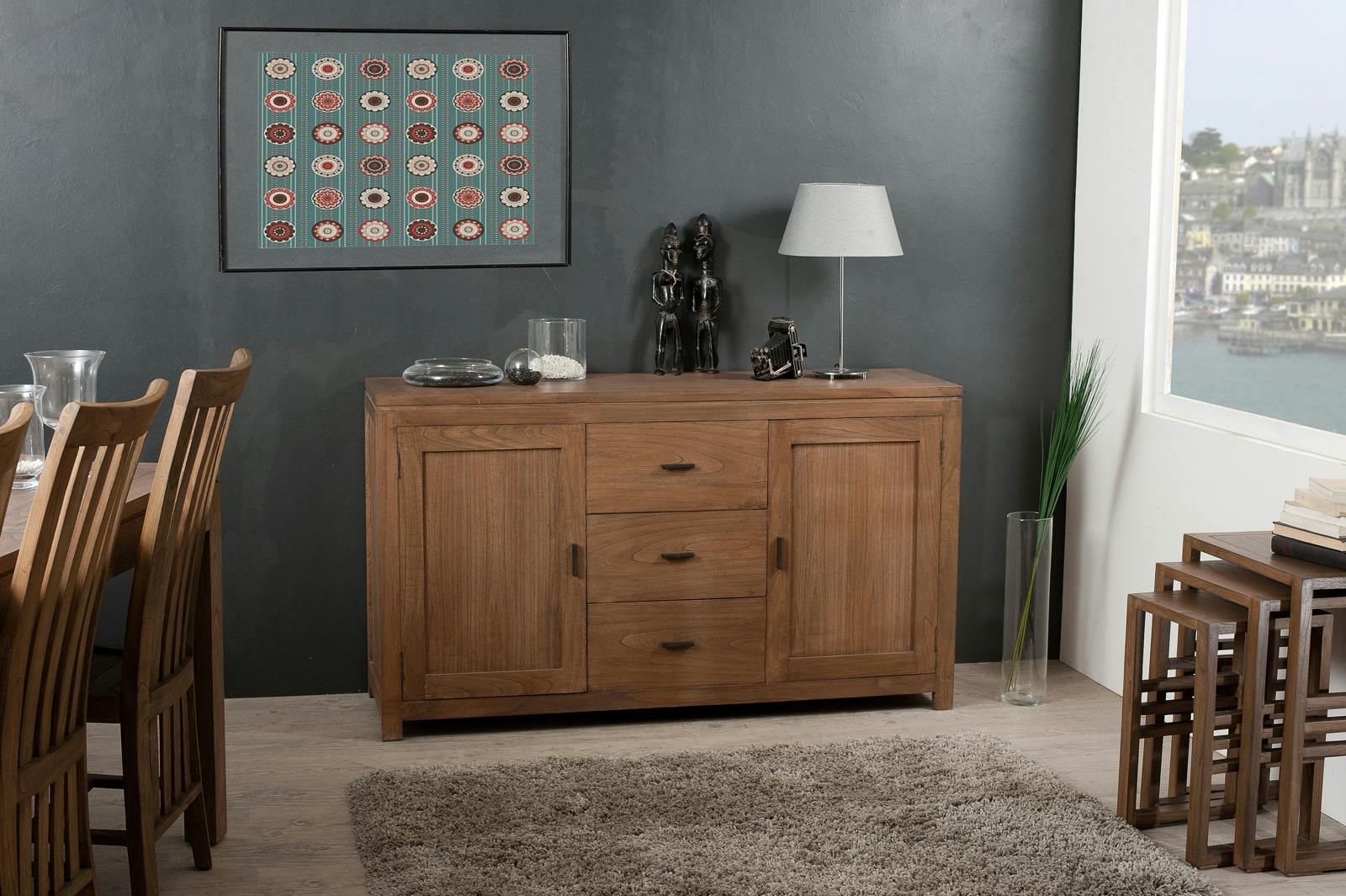 Buffet exotique 2 portes 3 tiroirs L148 X P45 X H85CM LOUNA