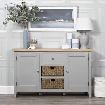  Buffet gris en chêne avec paniers de rangement PAROS