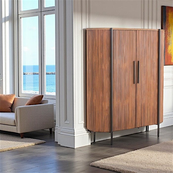 Buffet haut 2 portes côtés arrondis bois naturel TRANI