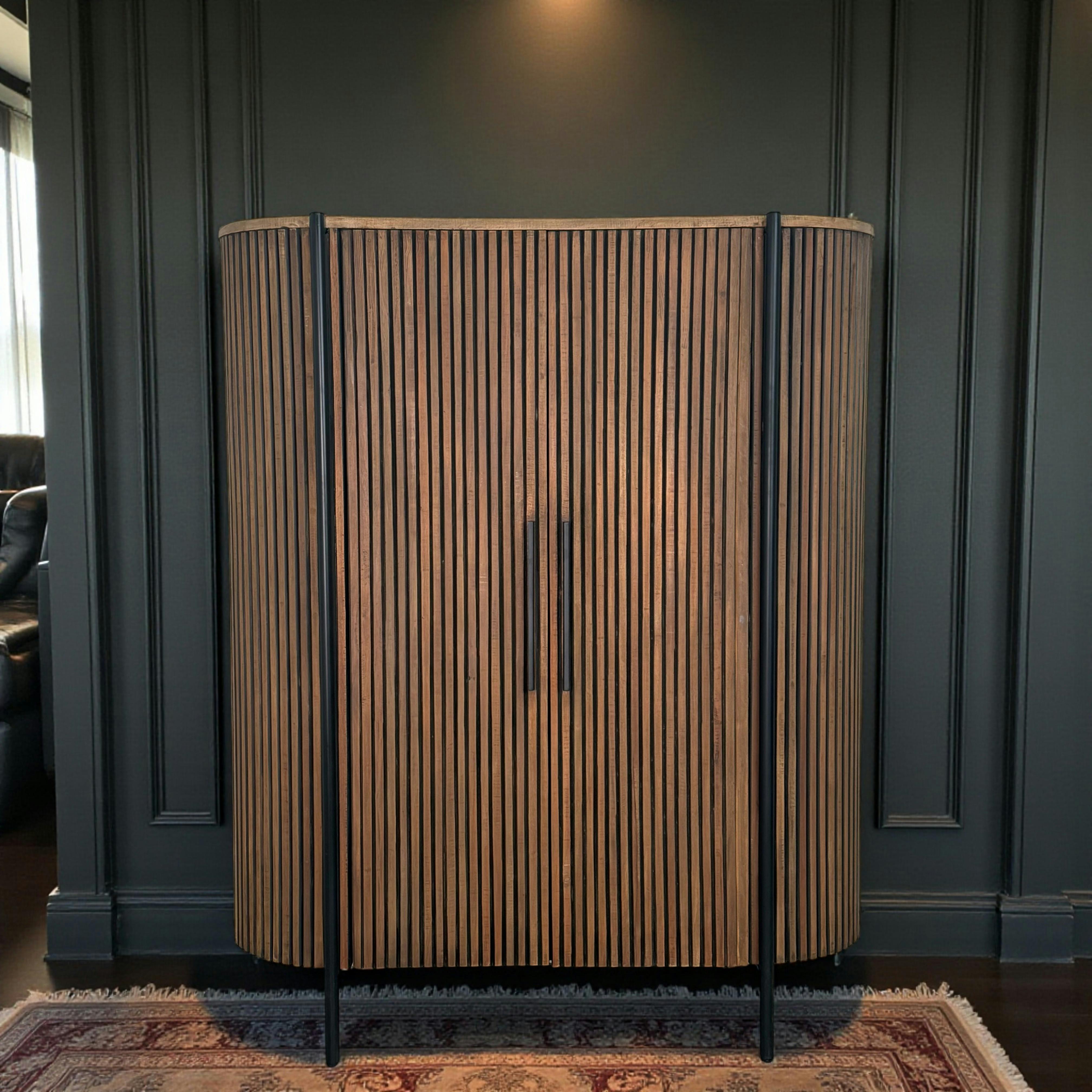 Buffet haut 2 portes côtés arrondis bois naturel TRANI