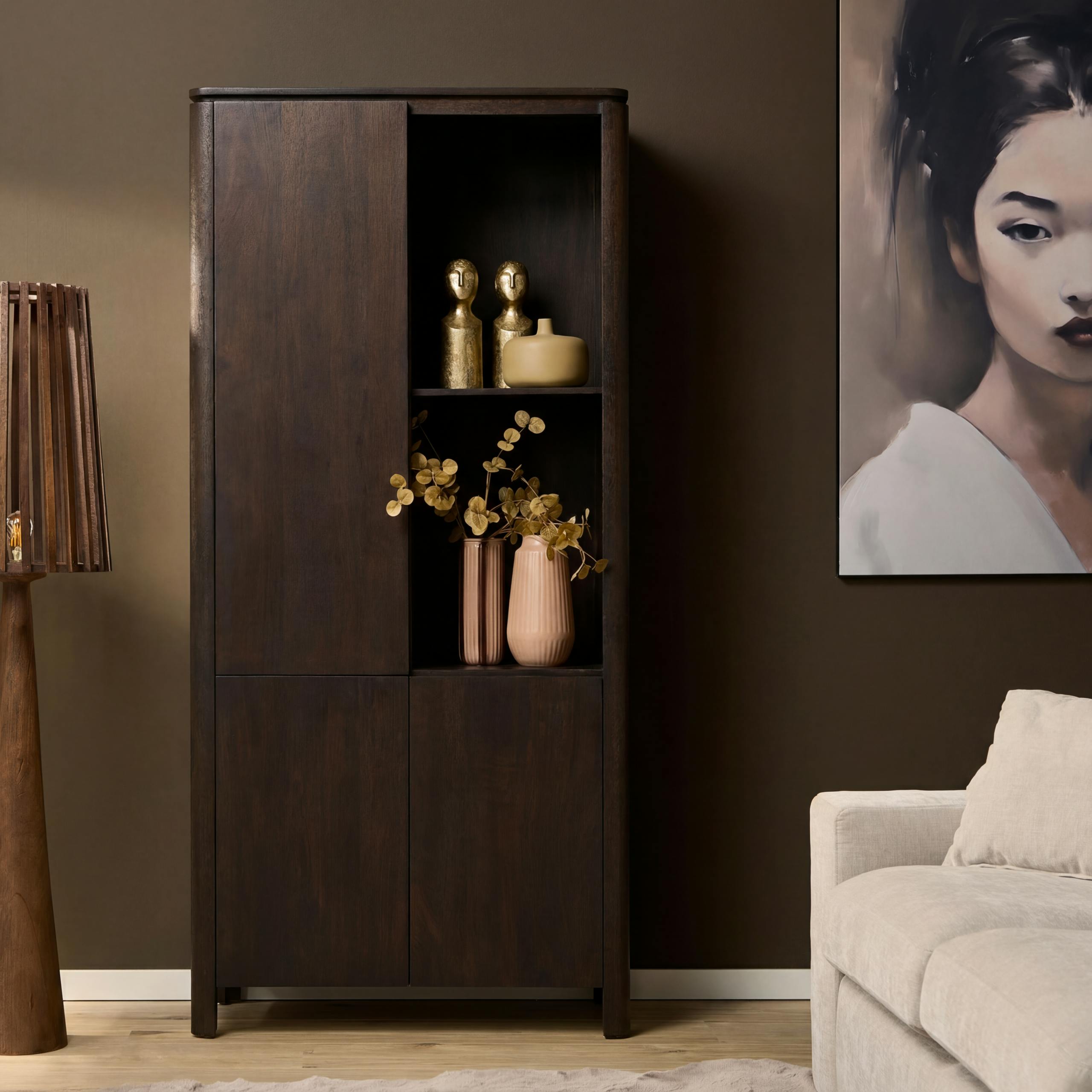 Buffet haut 3 portes en bois de manguier marron KASO