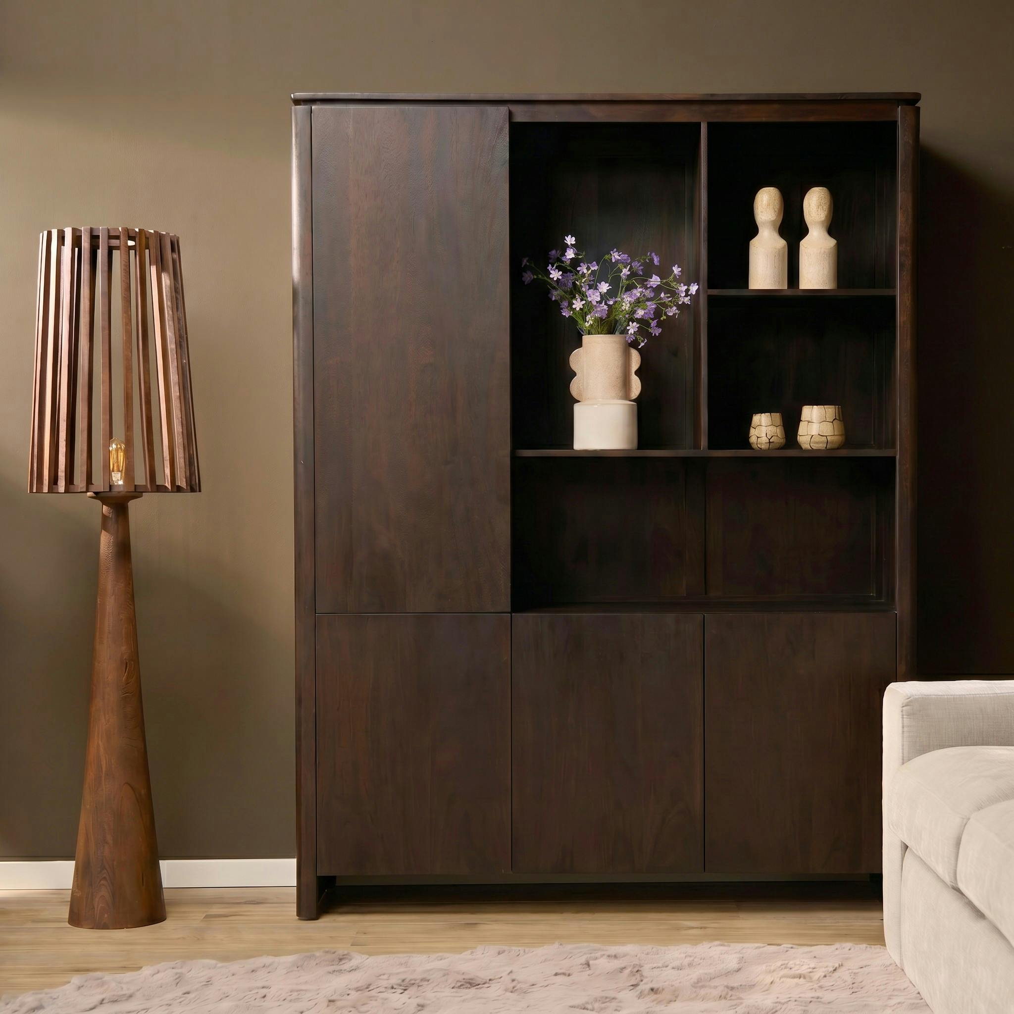 Buffet haut 4 portes en bois de manguier marron KASO