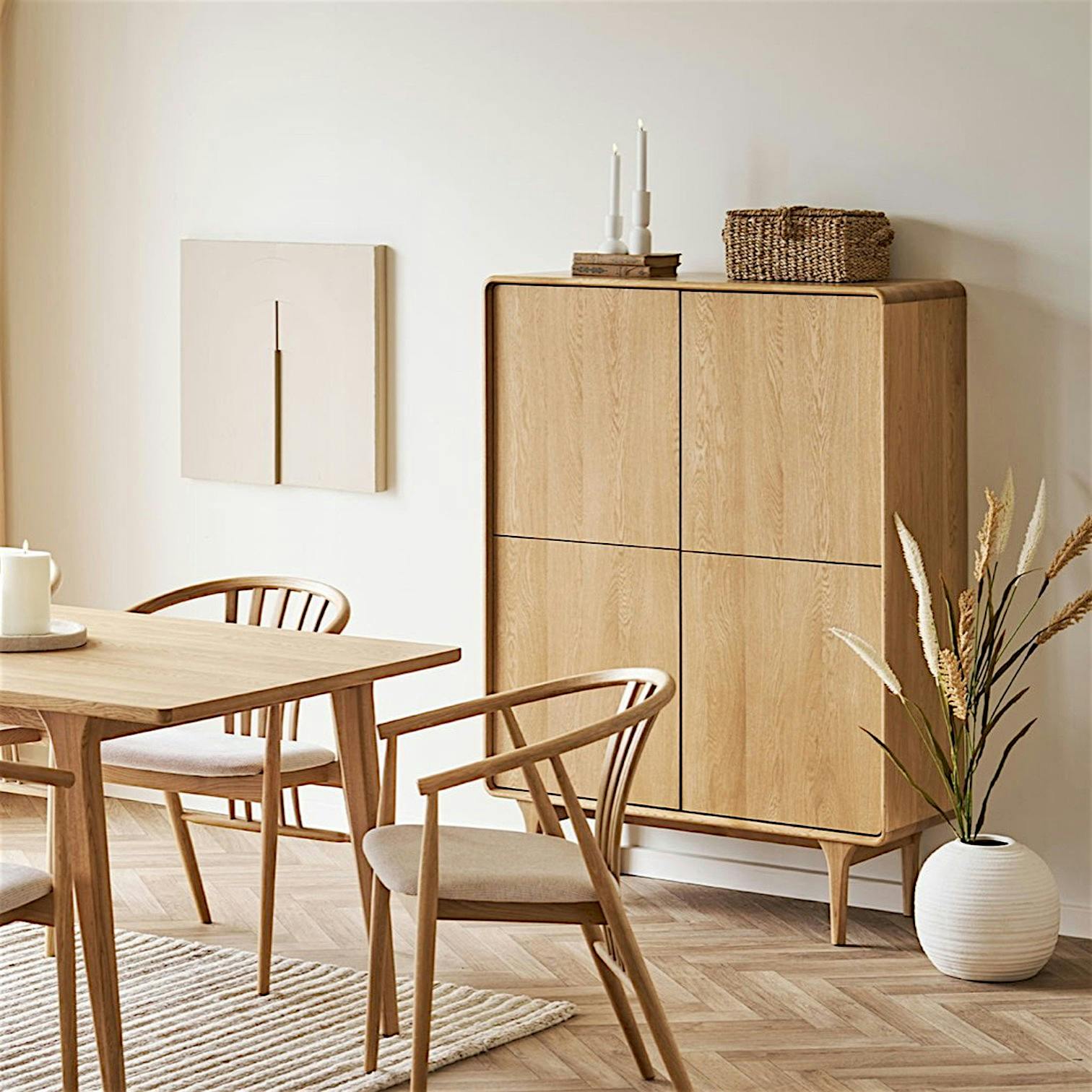 Buffet haut 4 portes en placage chêne clair TARAZ