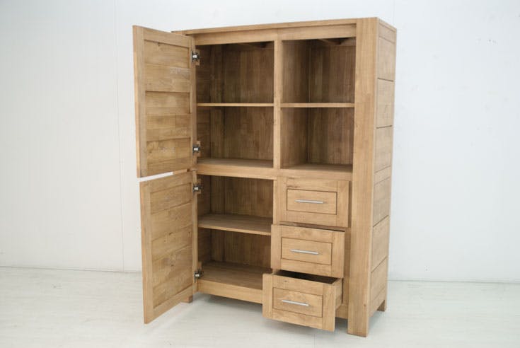 Buffet haut / Bibliothèque Hévéa 2 portes, 3 tiroirs, 2 niches 120x45x162cm ATTAN