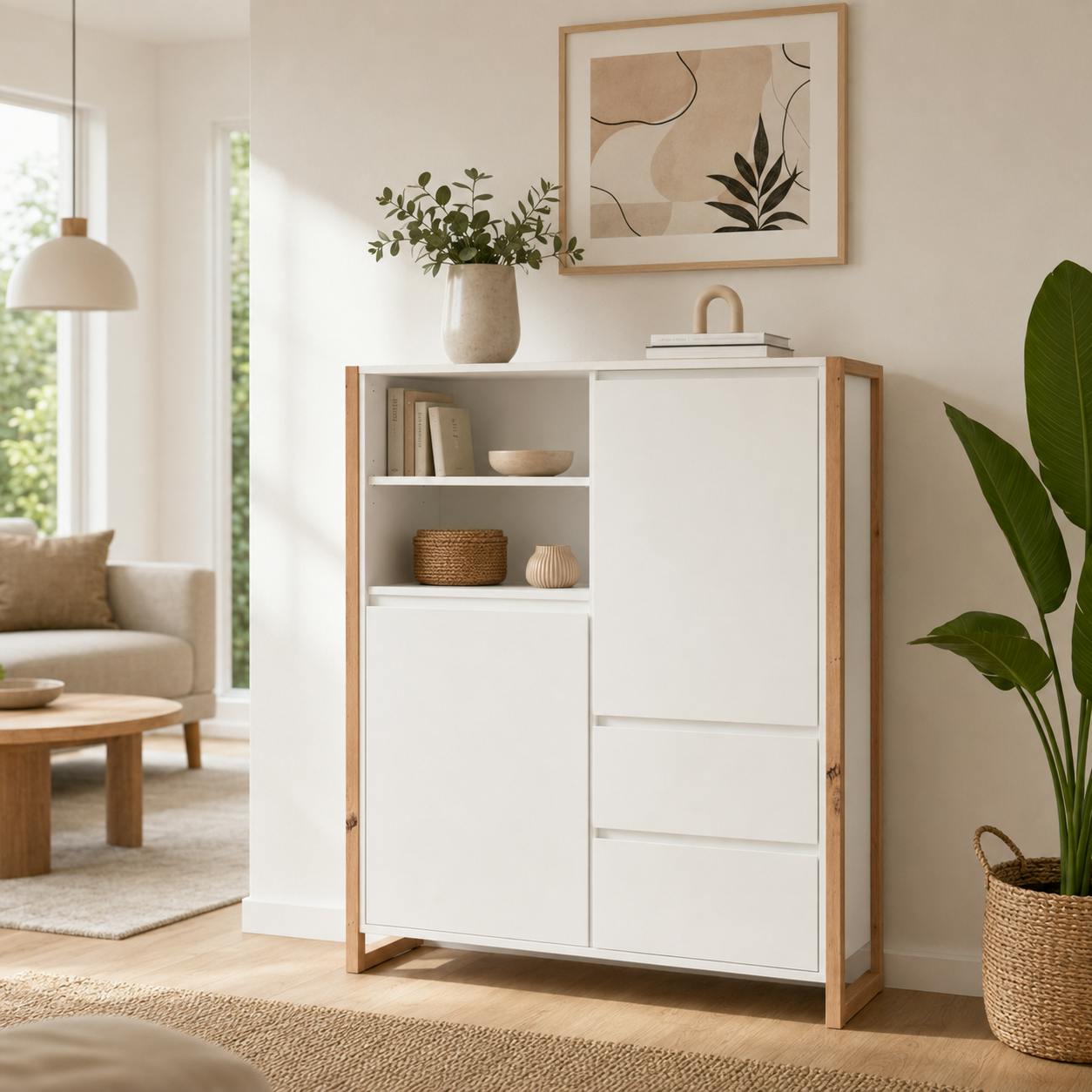 Buffet haut blanc 2 portes 2 tiroirs ALVA
