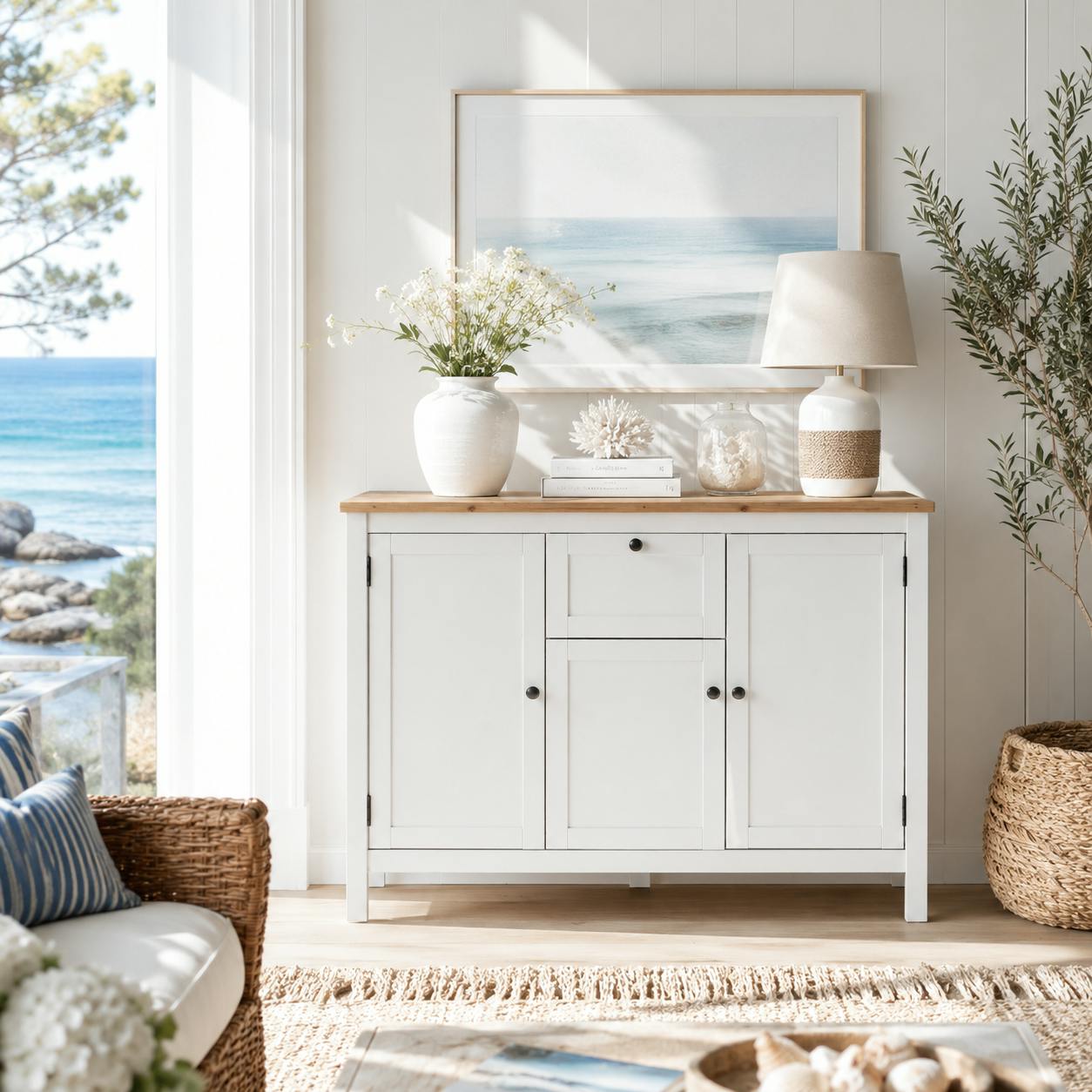 Buffet haut blanc 3 portes 1 tiroir VENZA