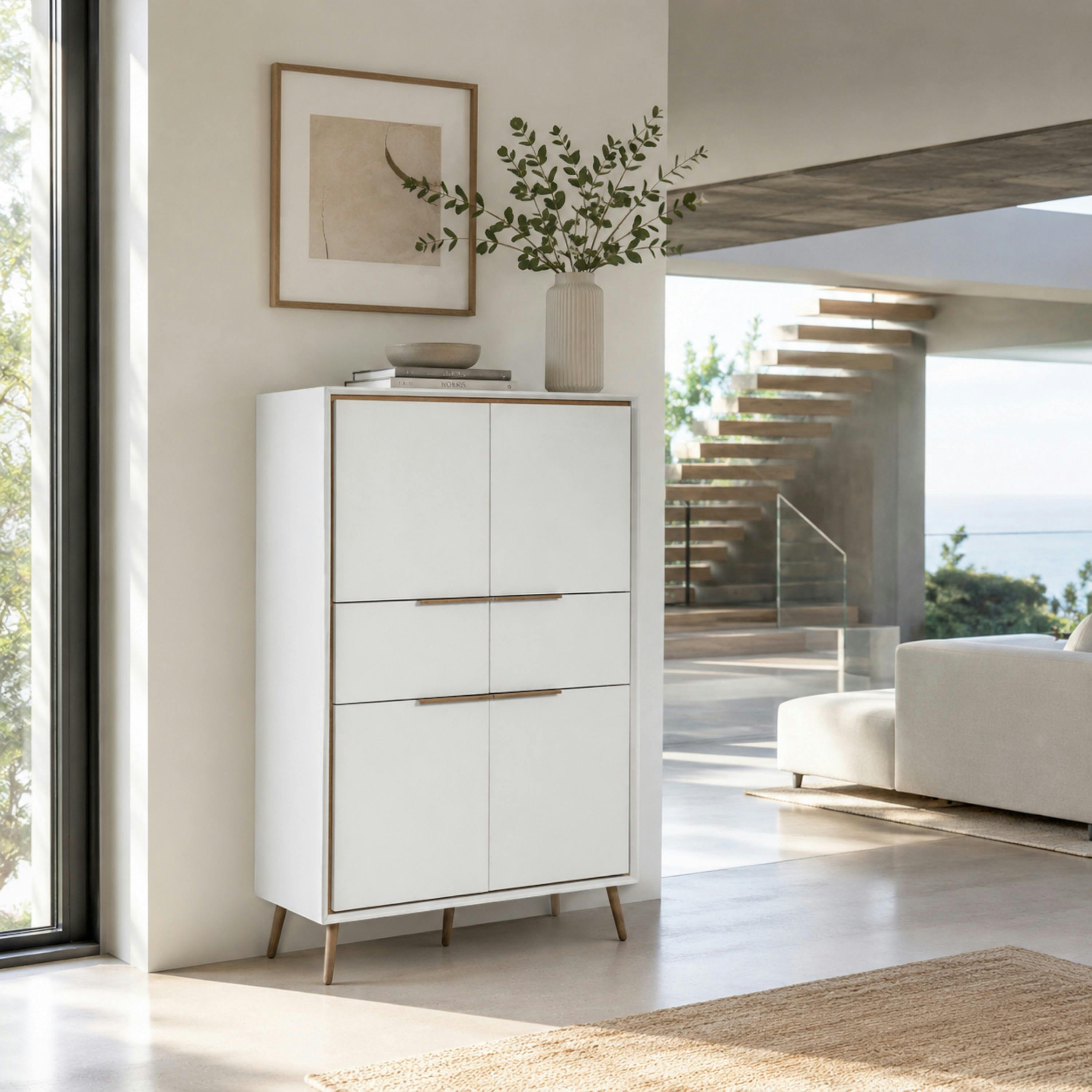 Buffet haut blanc 4 portes 2 tiroirs AVIO