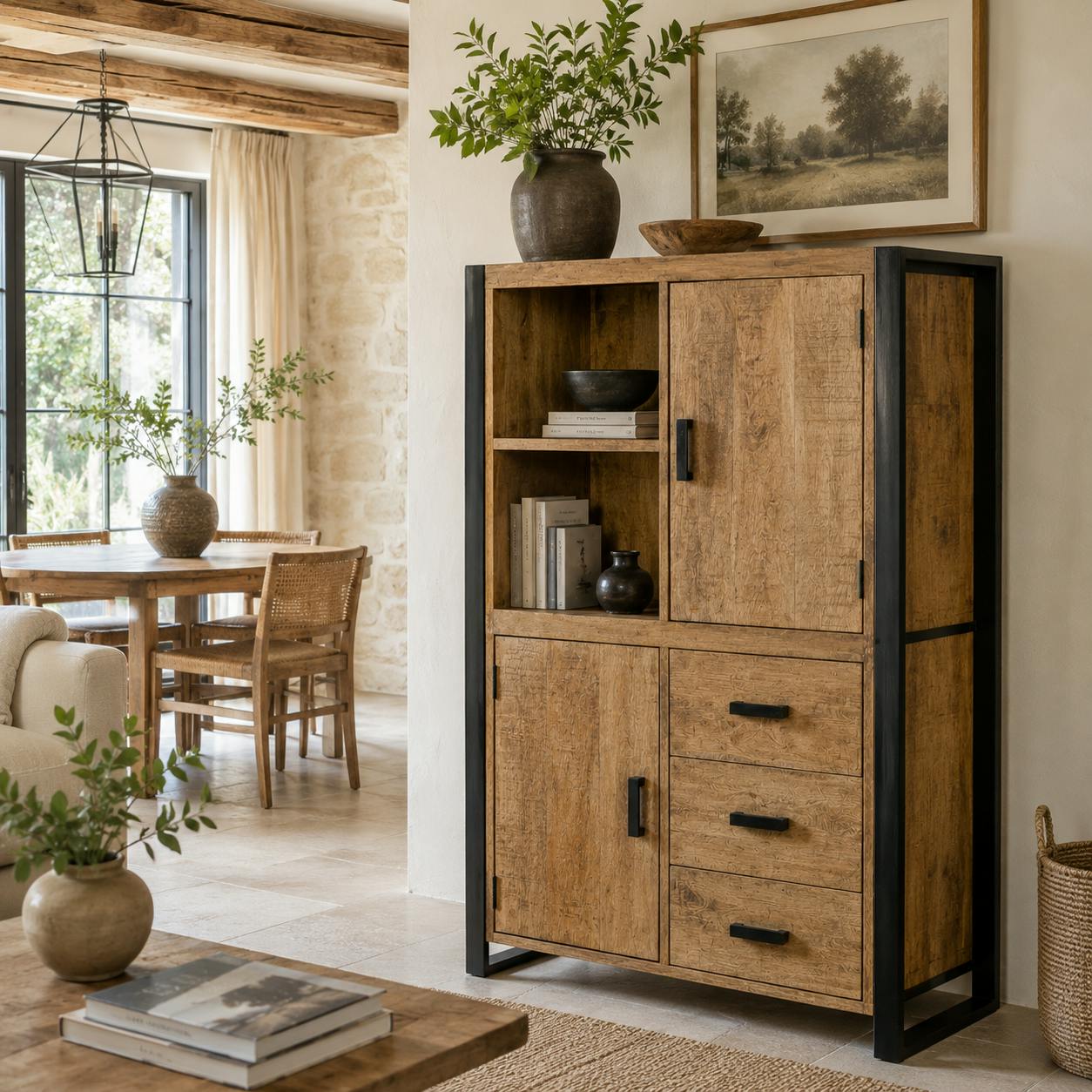 Buffet haut bois métal 2 portes KARGO