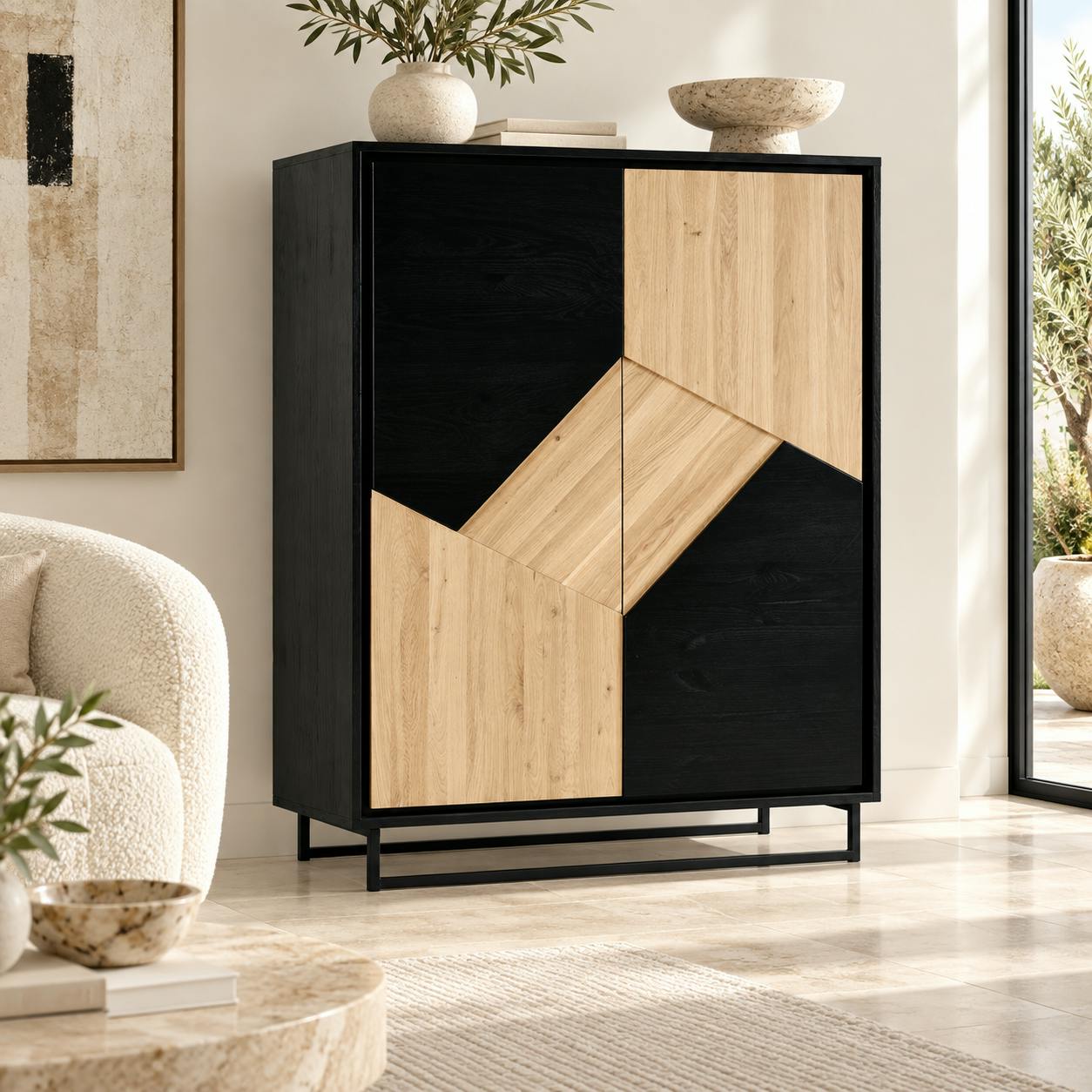 Buffet haut bois noir et blanc ANINA