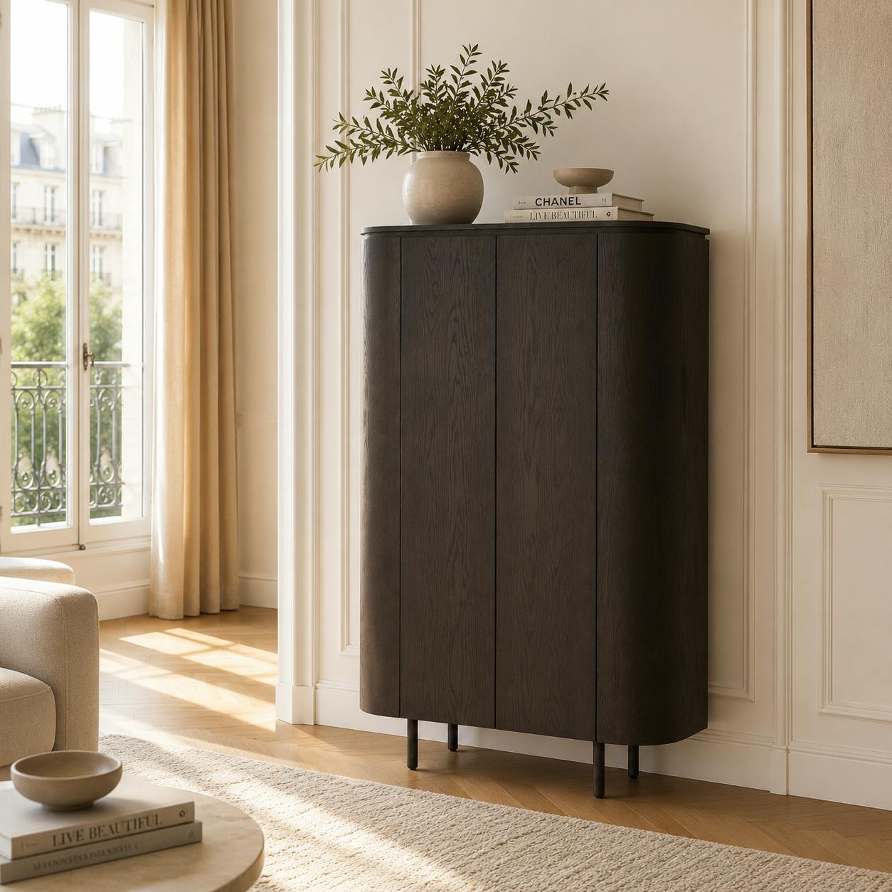 Buffet haut design en chêne brun 2 portes LOREN