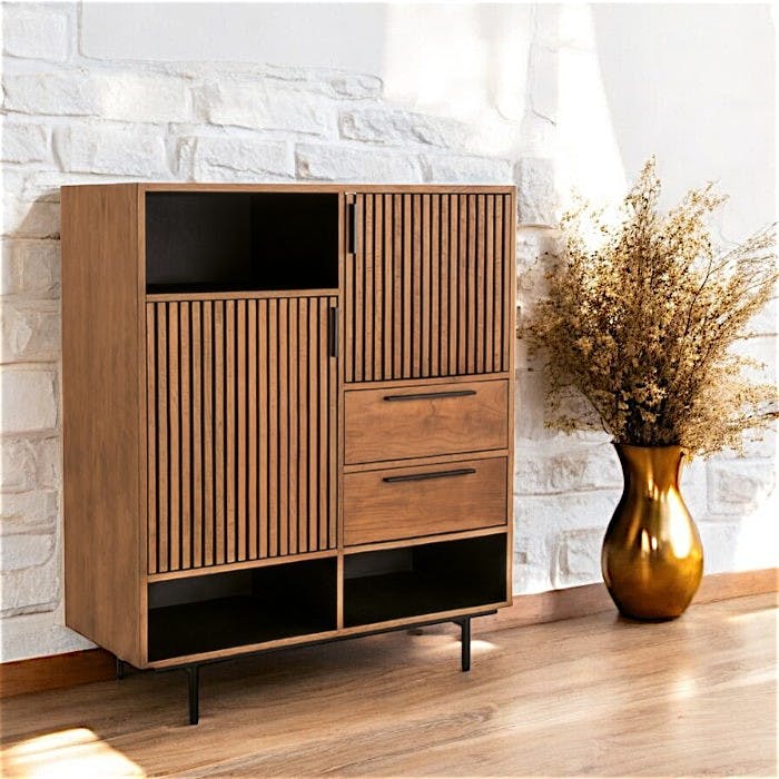 Buffet haut design teck recyclé intérieur noir FANO