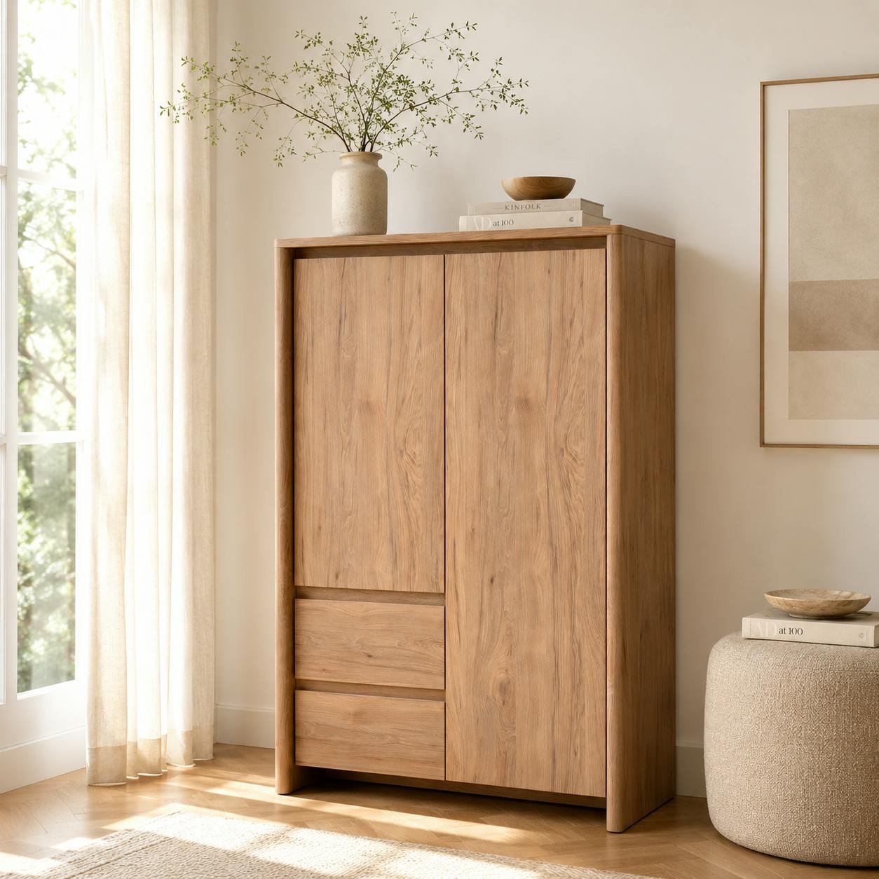 Buffet haut effet bois 2 portes 2 tiroirs ALVA