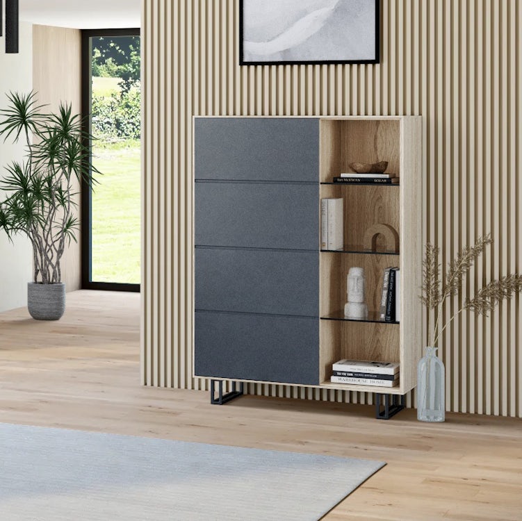 Buffet bas de salle à manger en chêne blanchi 4 portes L180