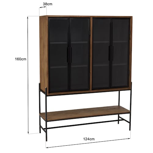 Buffet haut en teck 4 portes vitrées SWING