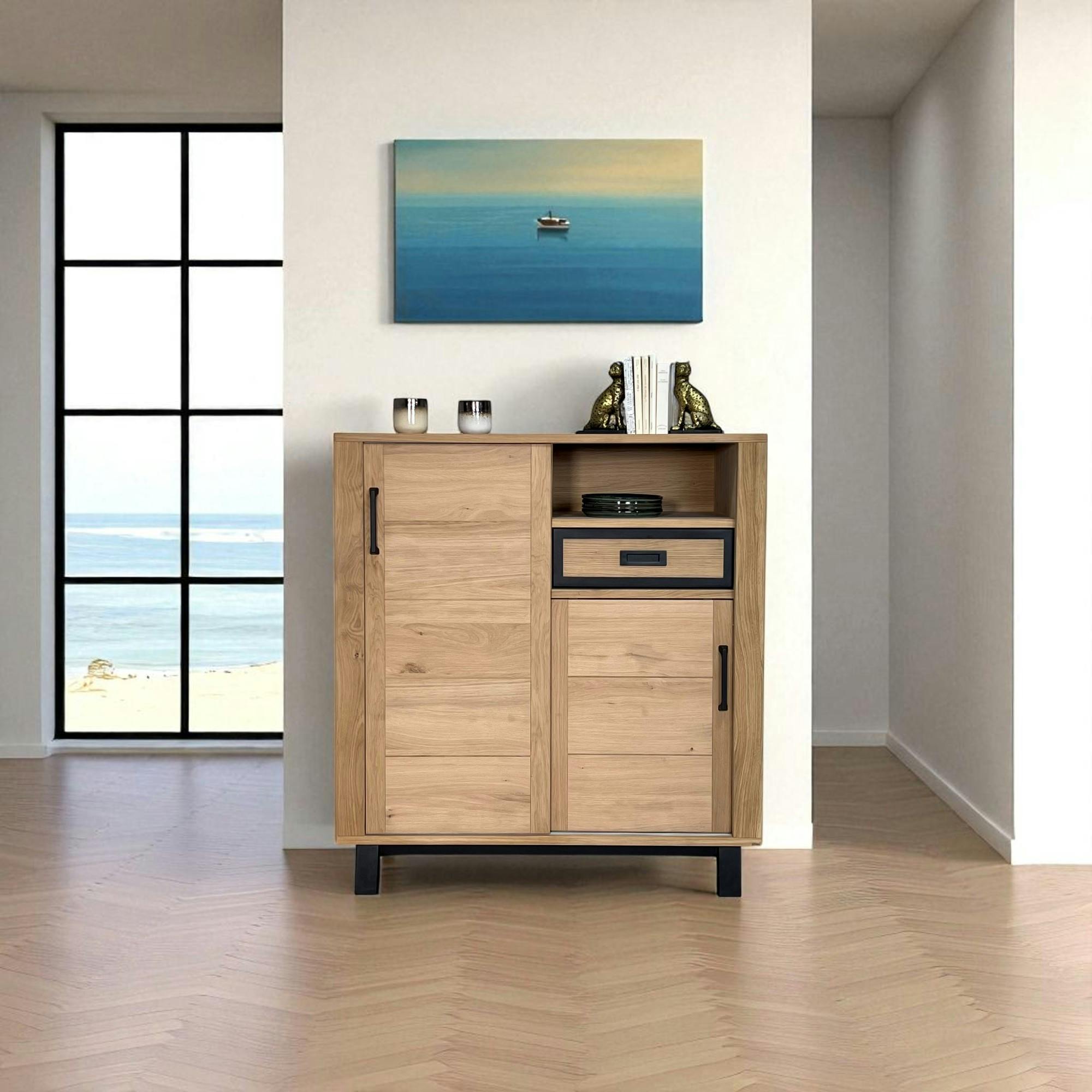 Buffet haut moderne en bois clair - 2 portes, 1 niche GRADO