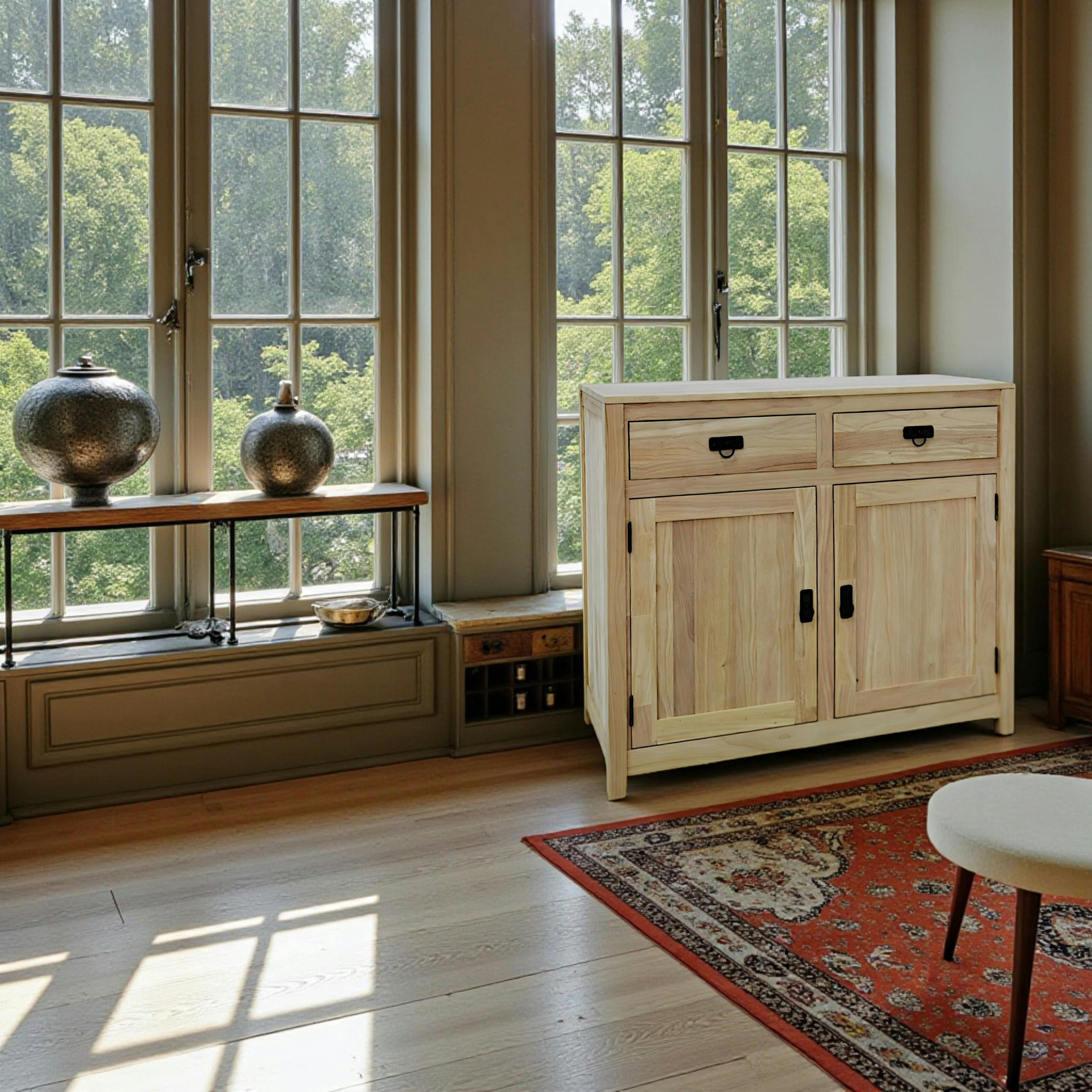 Buffet Hévéa 2 portes, 2 tiroirs, 100x45x90cm GALA