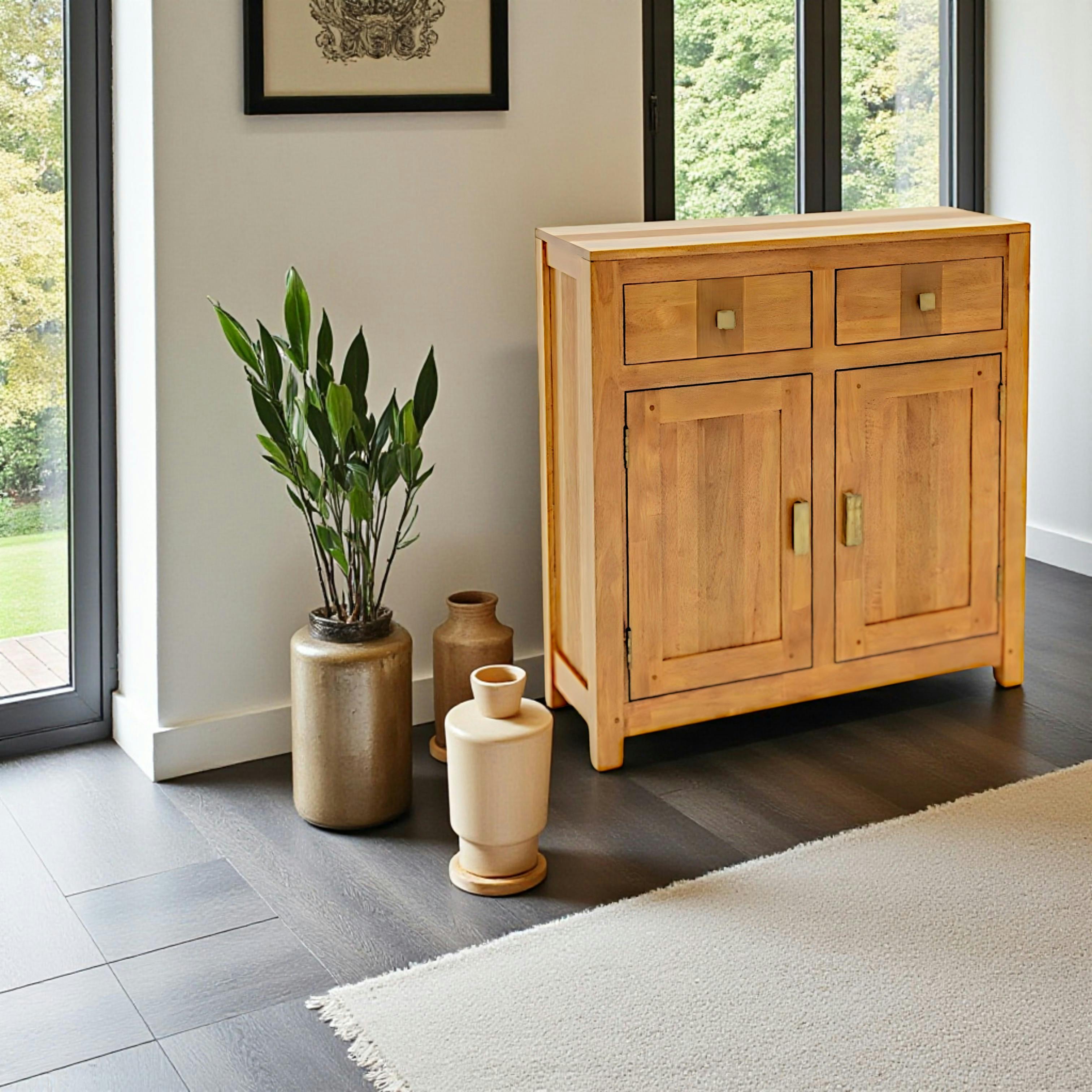 Buffet Hévéa 2 portes, 2 tiroirs, 80x30x85cm GALA