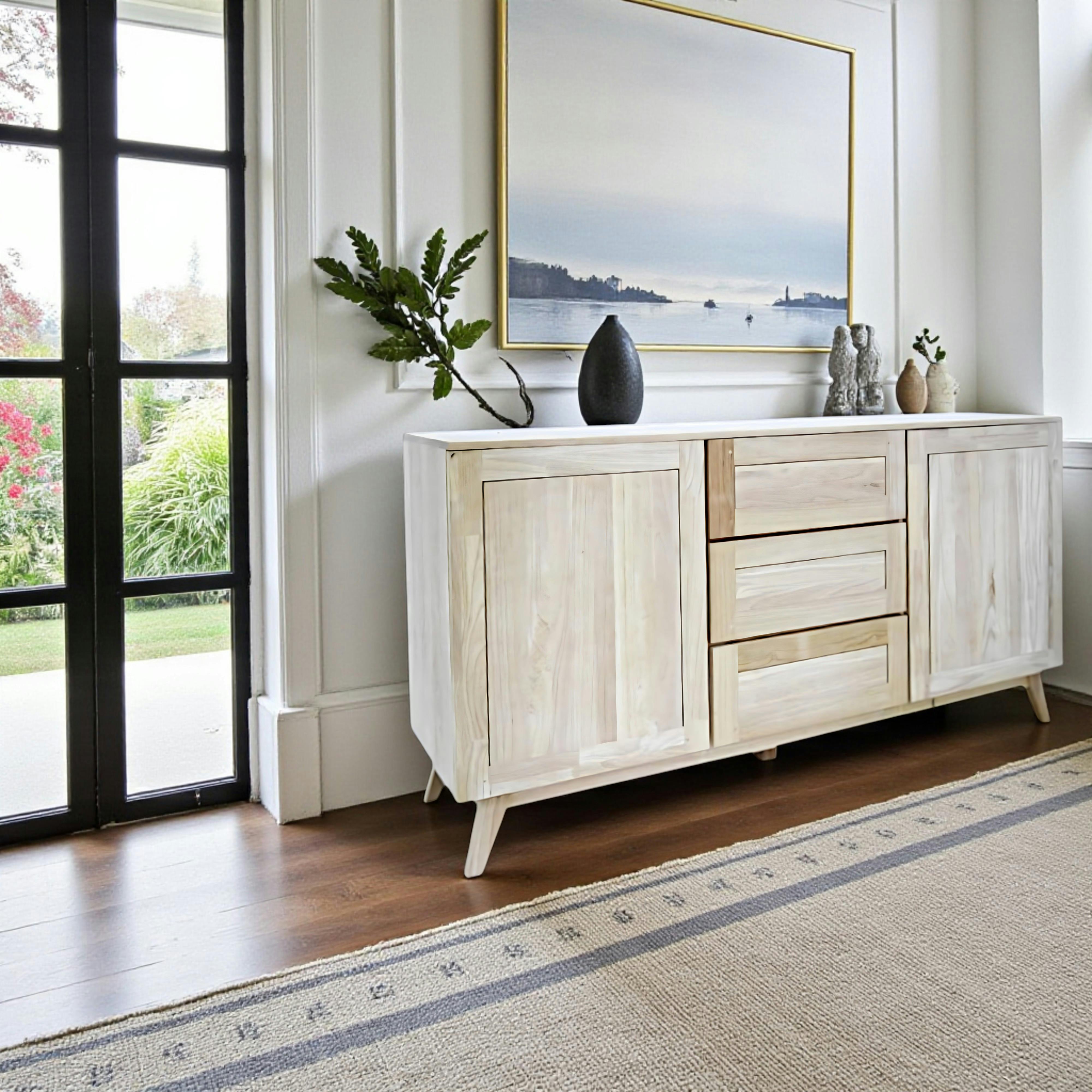 Buffet Hévéa 2 portes, 3 tiroirs 160x45x85cm SIXTIES