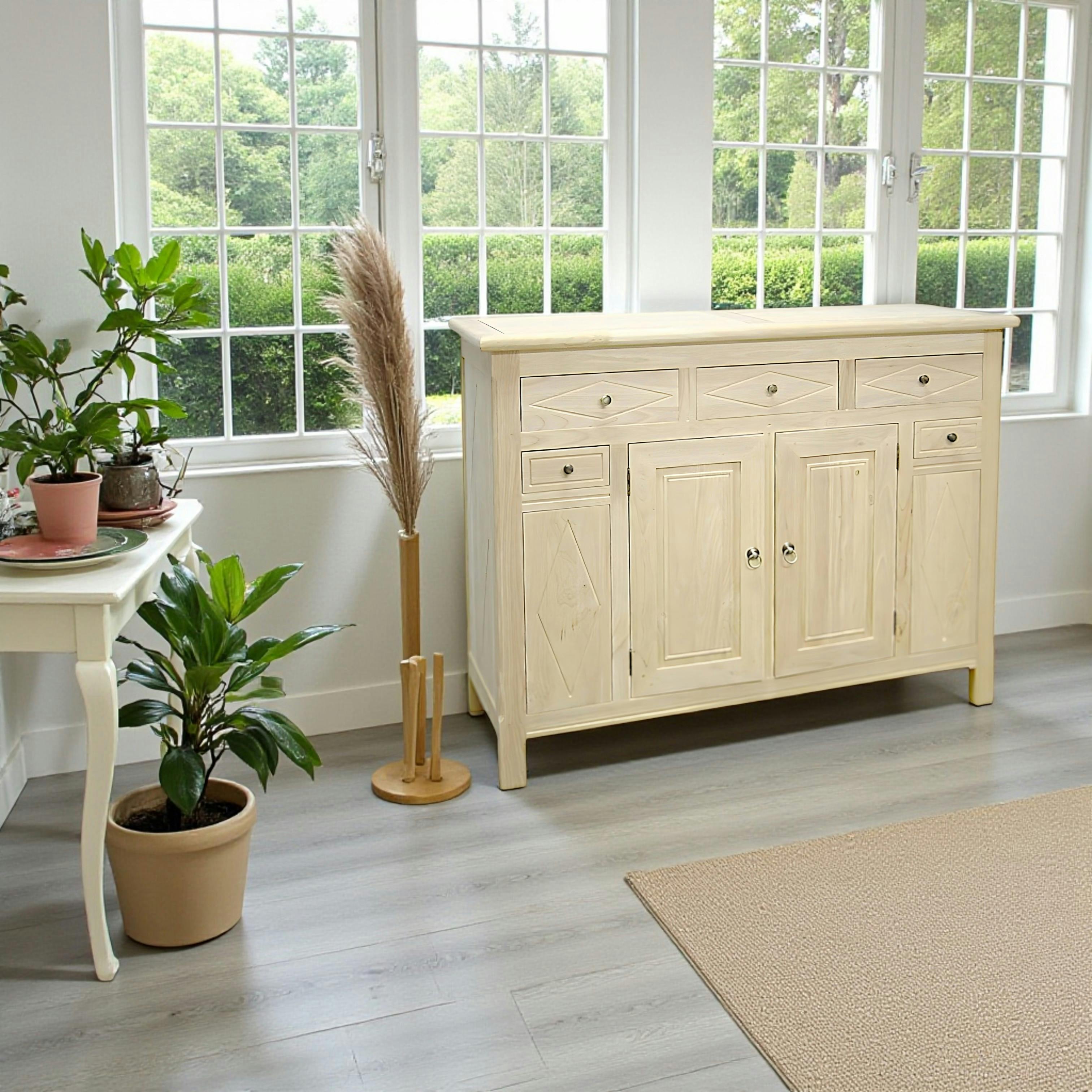 Buffet Hévéa 2 portes, 5 tiroirs 140x50x110cm TRADITION