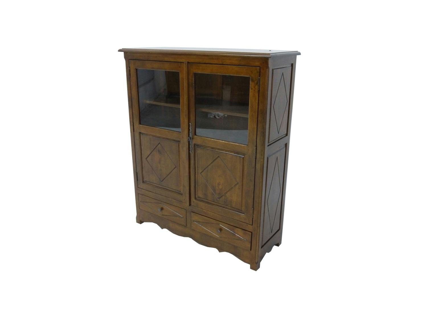 Buffet Hévéa 2 portes mi-vitrées, 2 tiroirs 110x40x130cm TRADITION