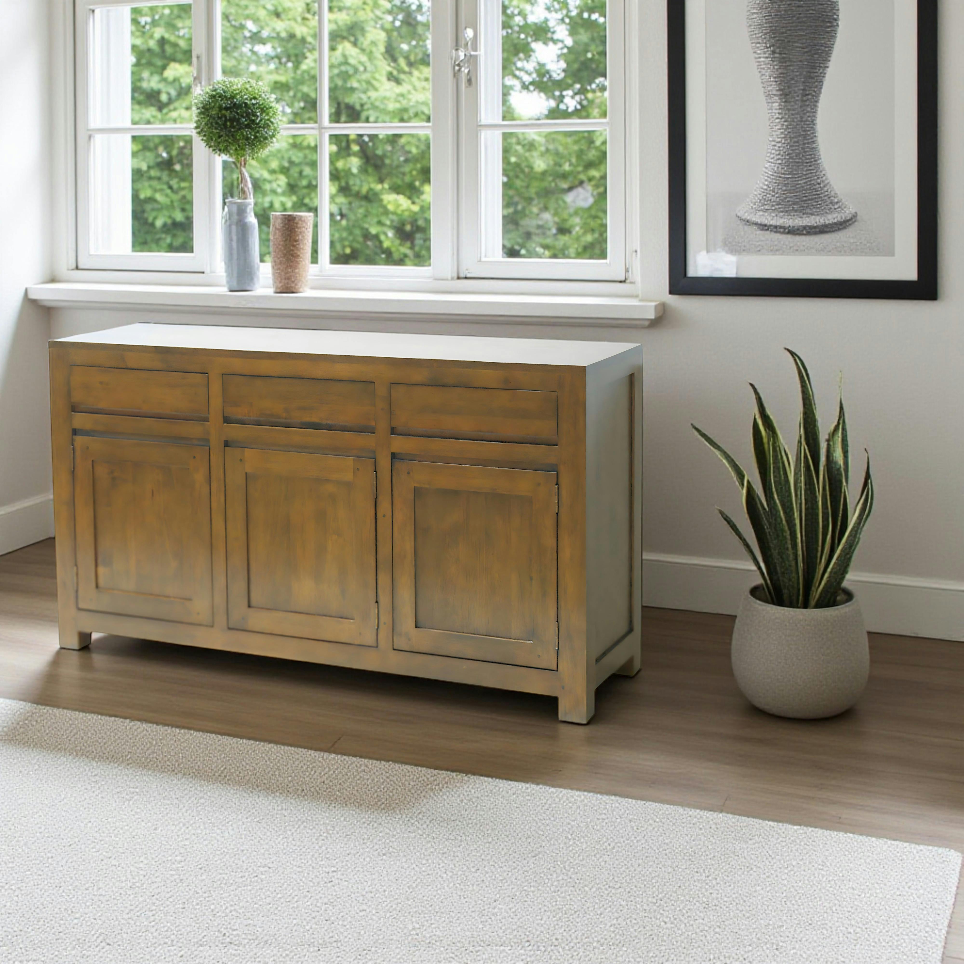 Buffet Hévéa 3 portes, 3 tiroirs 150x45x85cm OLGA