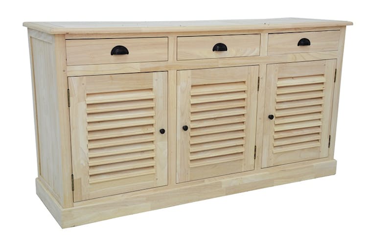 Buffet Hévéa 3 portes persiennes, 3 tiroirs, 150x45x80cm MAORI